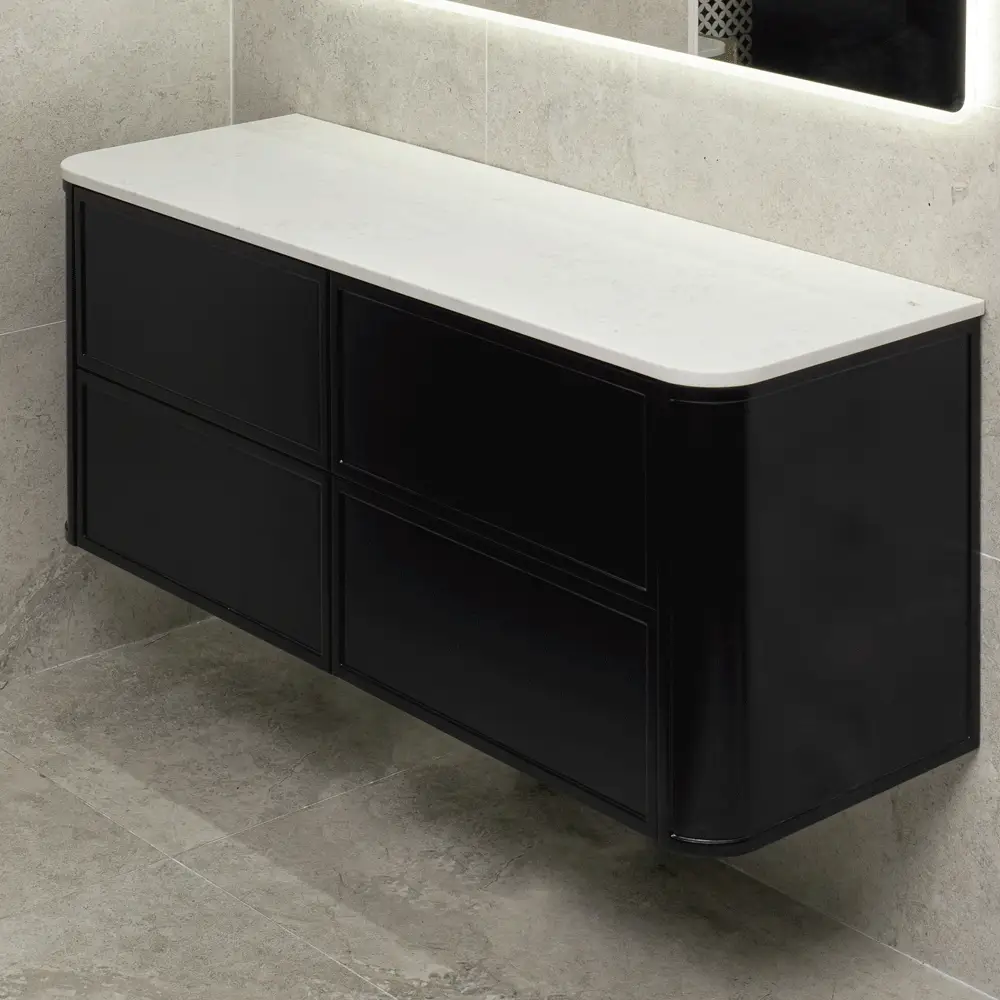 Tura Shaker 1500mm Curved Wall Hung Vanity Cabinet, Matte Black - Image 2