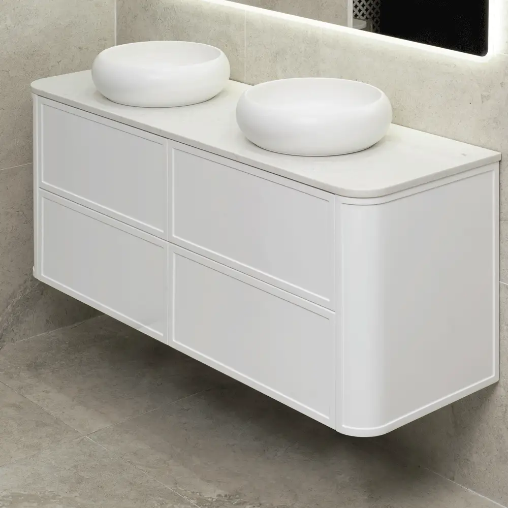 Tura Shaker 1500mm Curved Wall Hung Vanity Cabinet, Matte White - Image 2