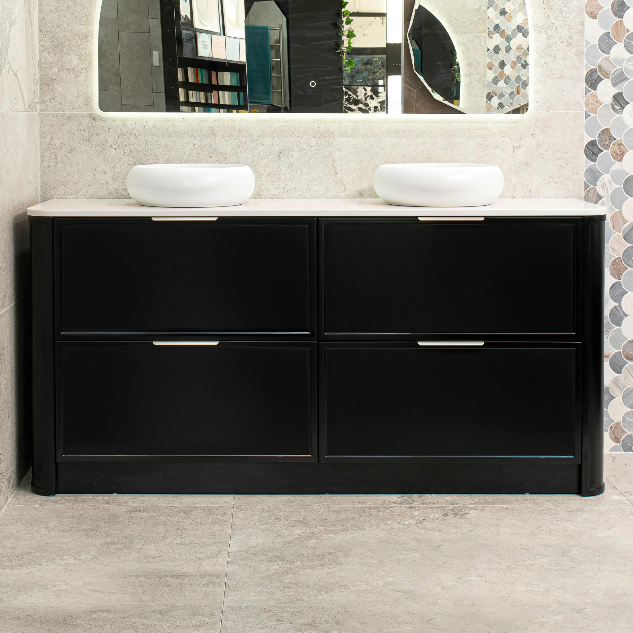 Tura Shaker 1800mm Curved Floorstanding Vanity Cabinet, Matte Black - Image 5