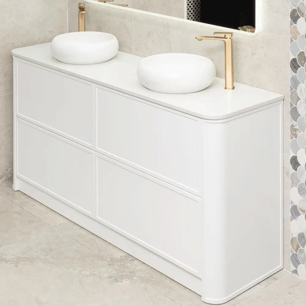Tura Shaker 1800mm Curved Floorstanding Vanity Cabinet, Matte White - Image 2