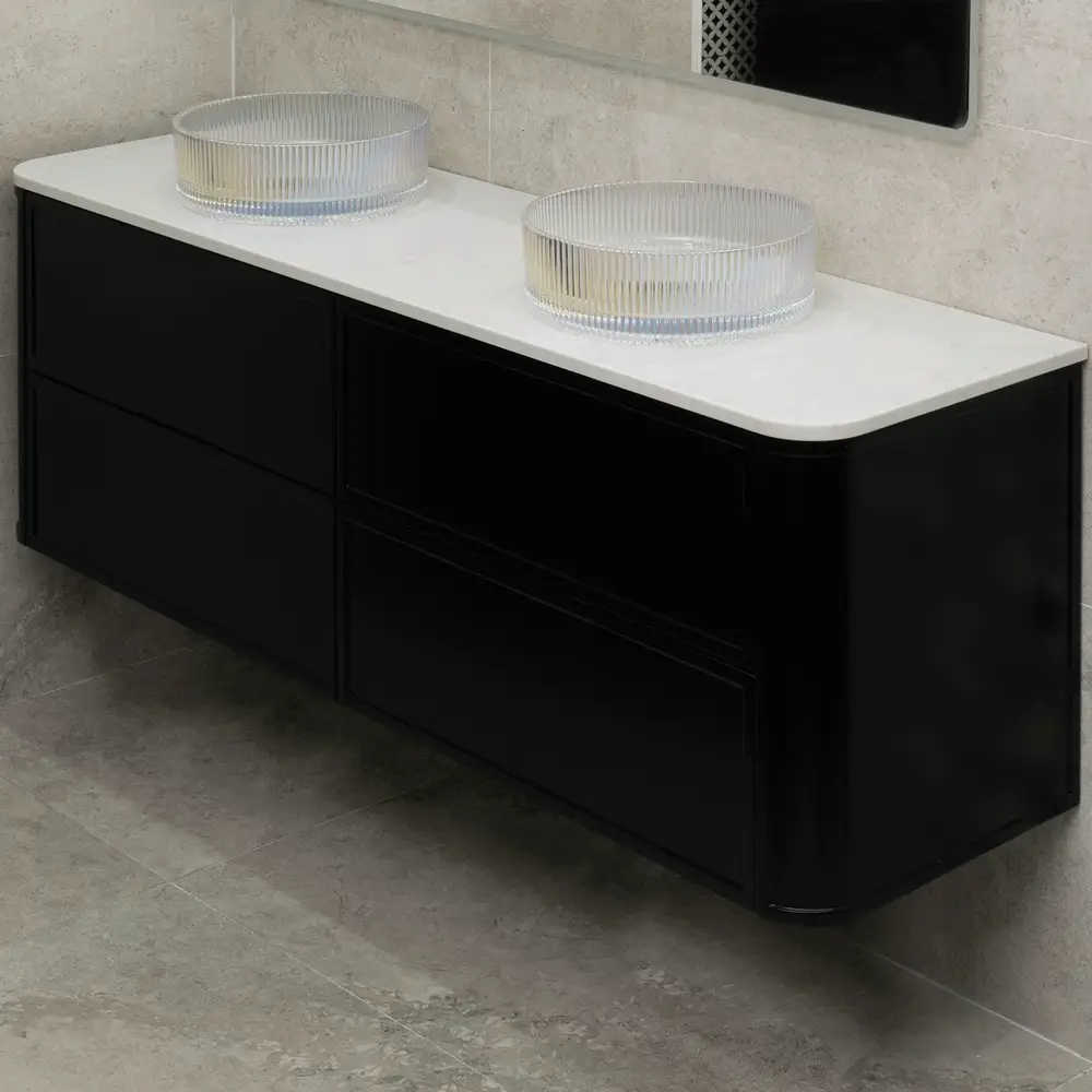 Tura Shaker 1800mm Curved Wall Hung Vanity Cabinet, Matte Black - Image 2