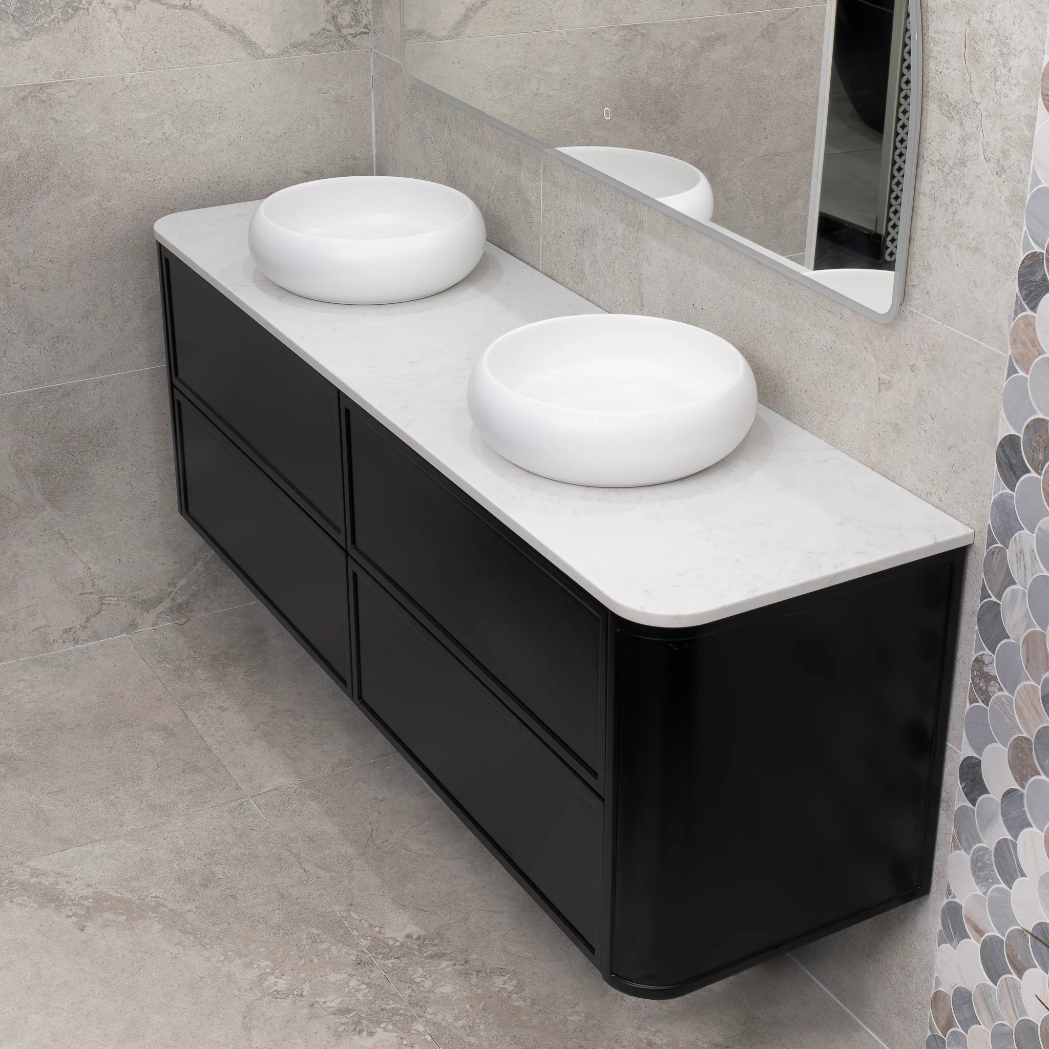 Tura Shaker 1800mm Curved Wall Hung Vanity Cabinet, Matte Black - Image 5