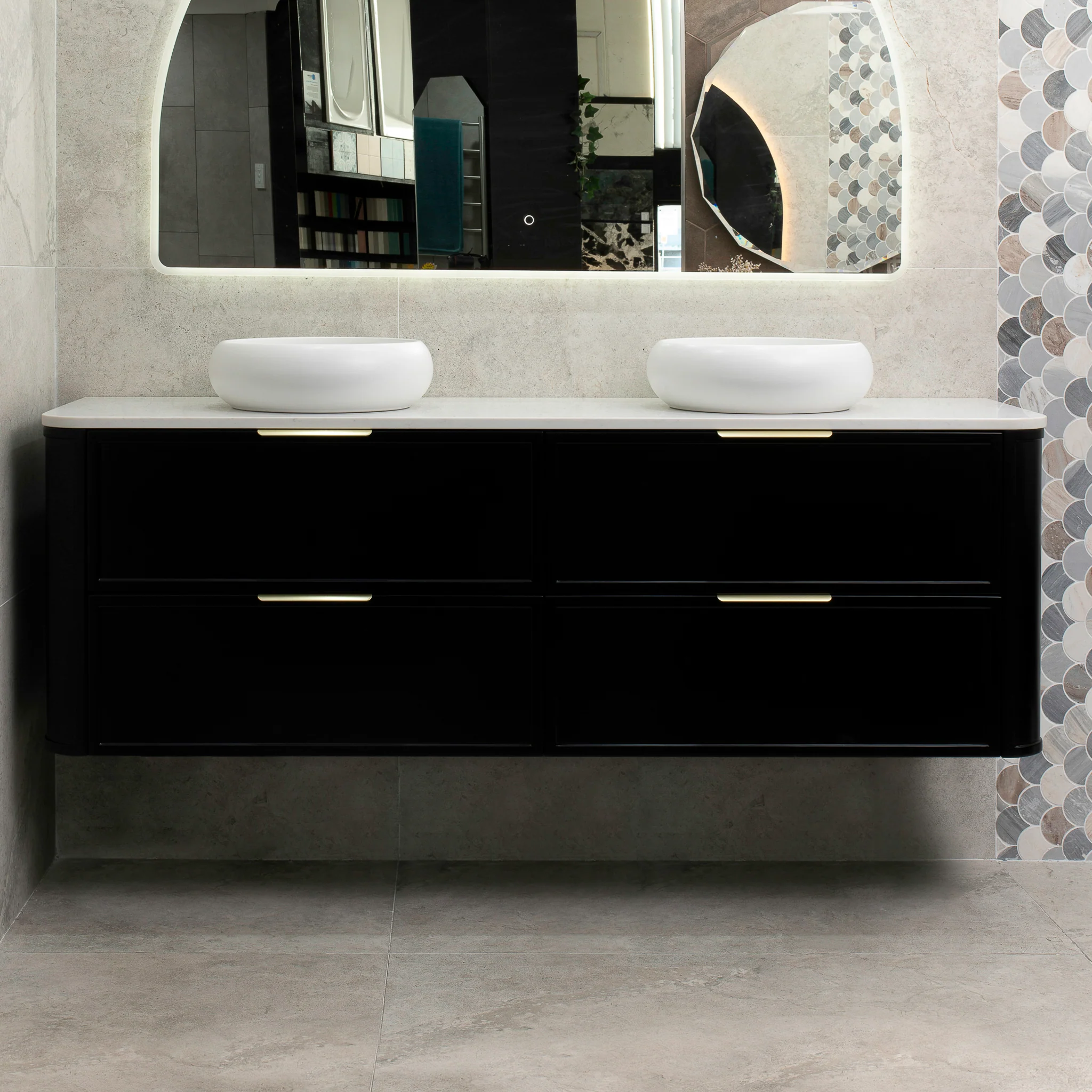 Tura Shaker 1800mm Curved Wall Hung Vanity Cabinet, Matte Black - Image 6