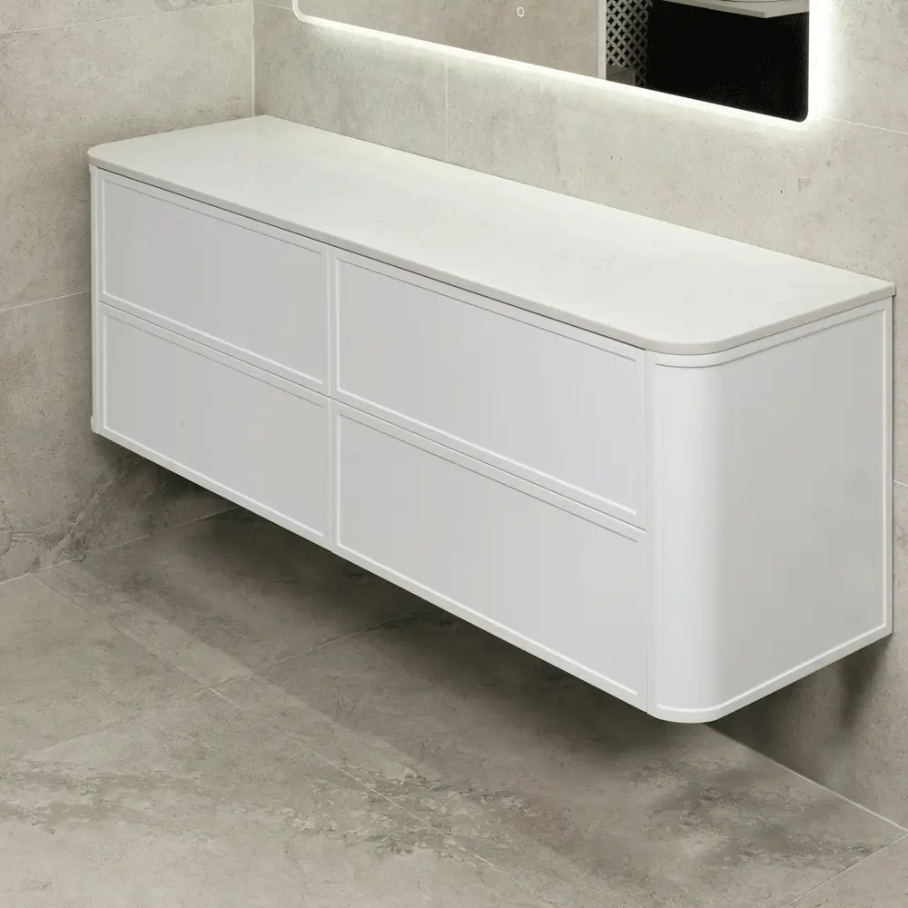 Tura Shaker 1800mm Curved Wall Hung Vanity Cabinet, Matte White - Image 2