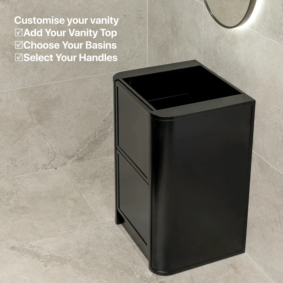 Tura Shaker 600mm Curved Floorstanding Vanity Cabinet, Matte Black - Image 10