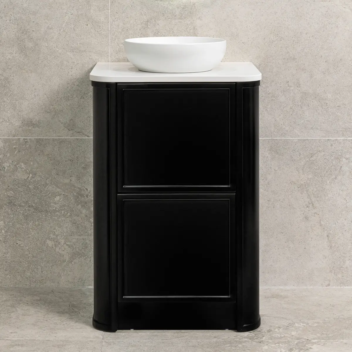 Tura Shaker 600mm Curved Floorstanding Vanity Cabinet, Matte Black - Image 2