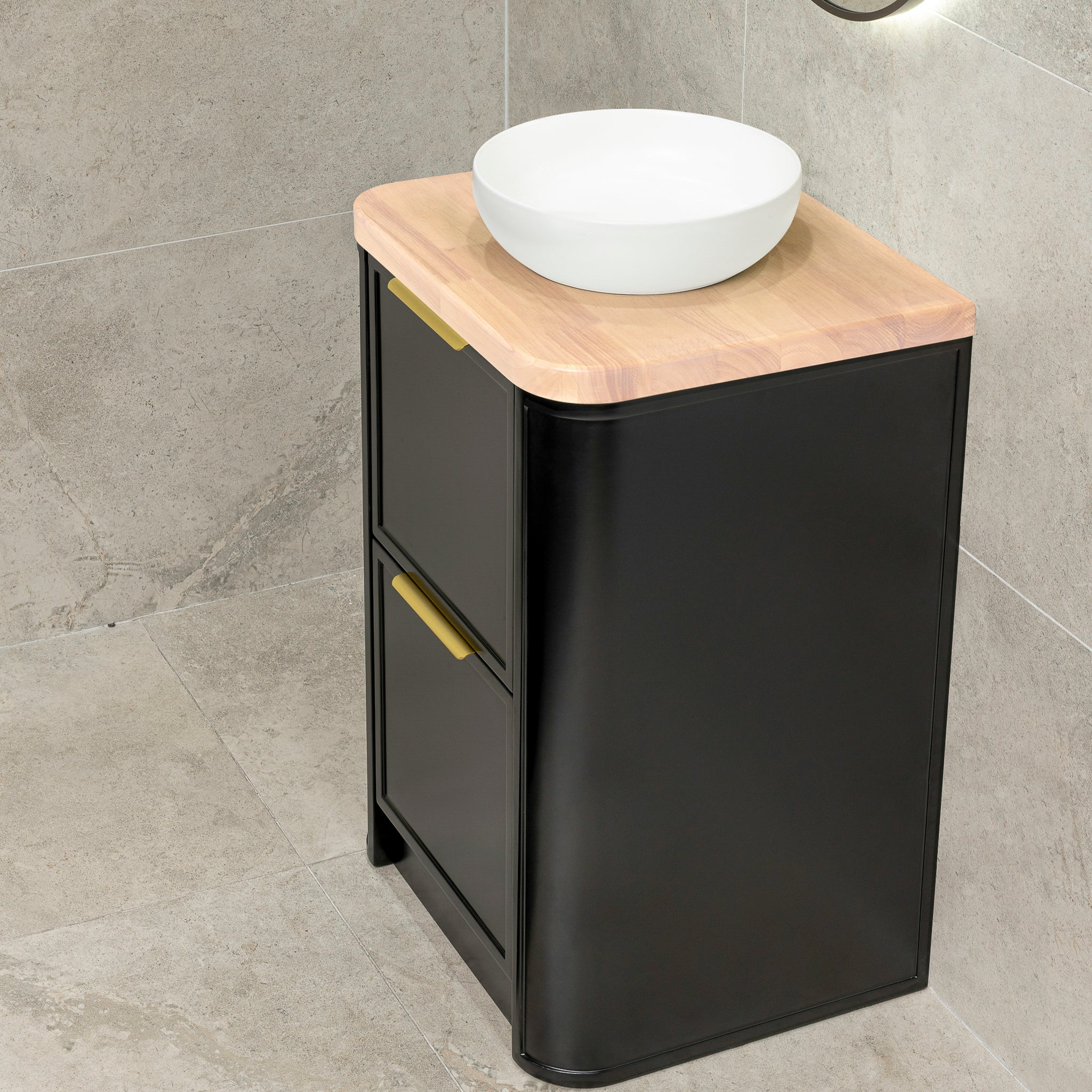 Tura Shaker 600mm Curved Floorstanding Vanity Cabinet, Matte Black - Image 3