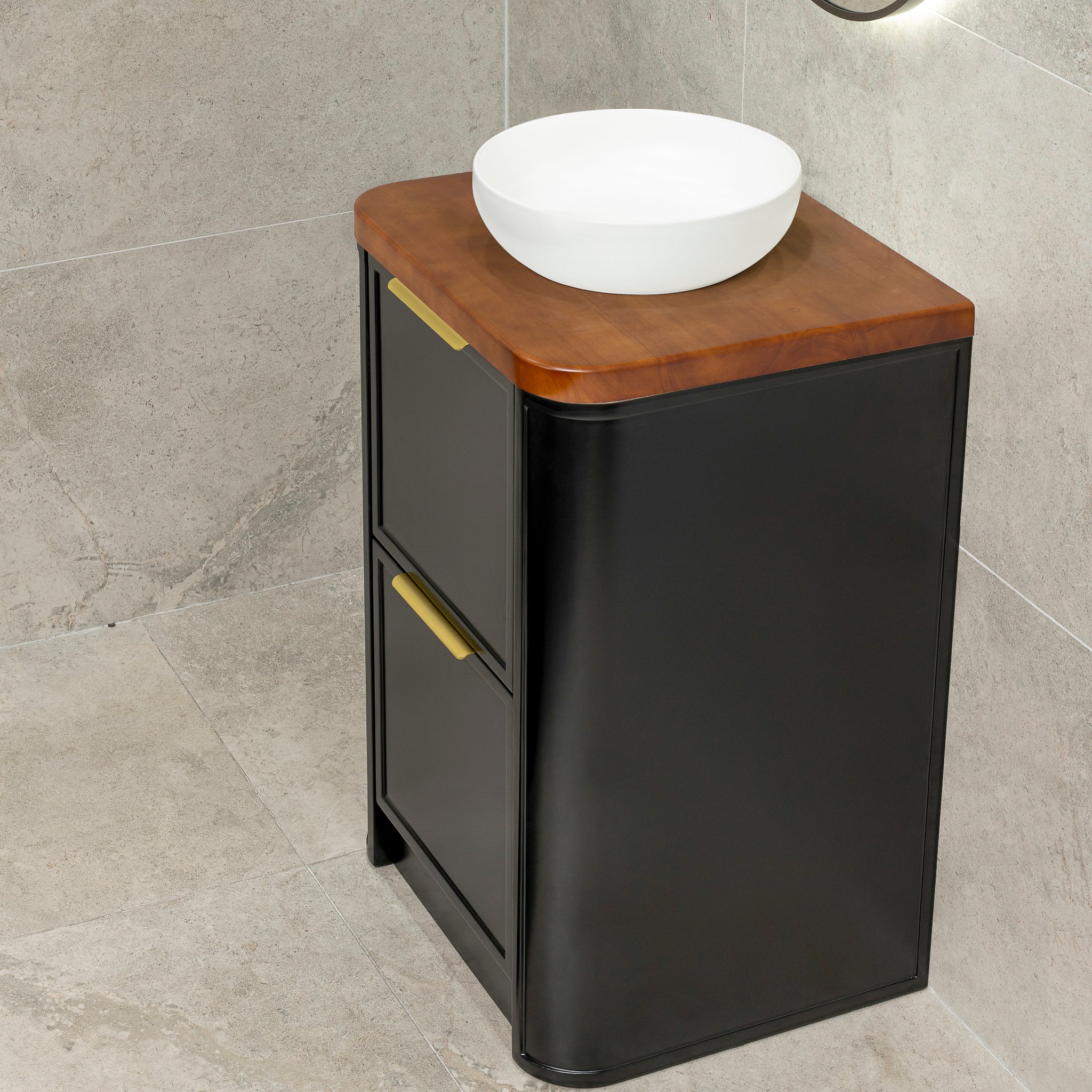 Tura Shaker 600mm Curved Floorstanding Vanity Cabinet, Matte Black - Image 4