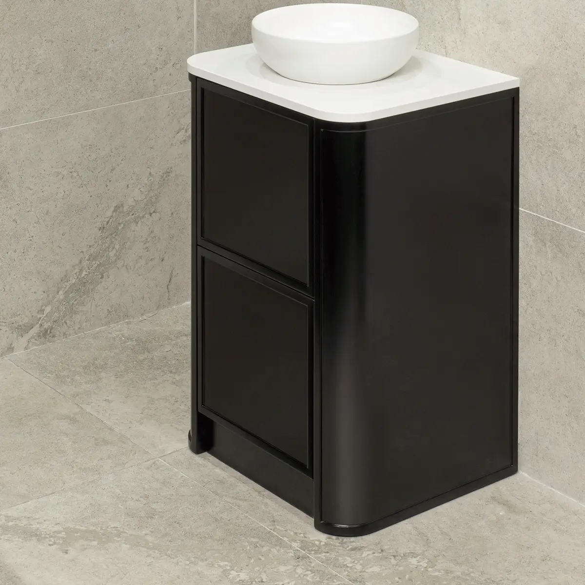 Tura Shaker 600mm Curved Floorstanding Vanity Cabinet, Matte Black - Image 7
