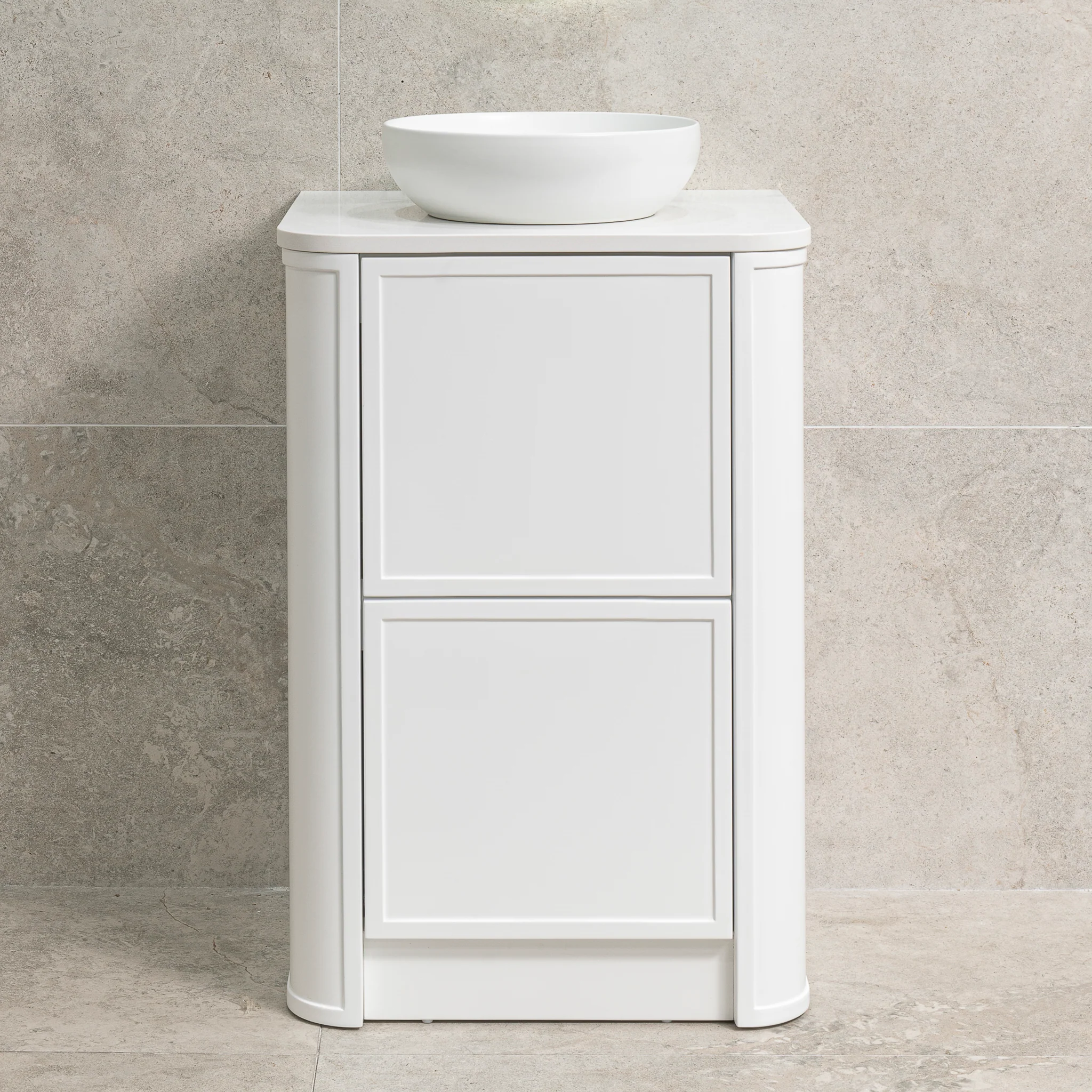 Tura Shaker 600mm Curved Floorstanding Vanity Cabinet, Matte White - Image 10