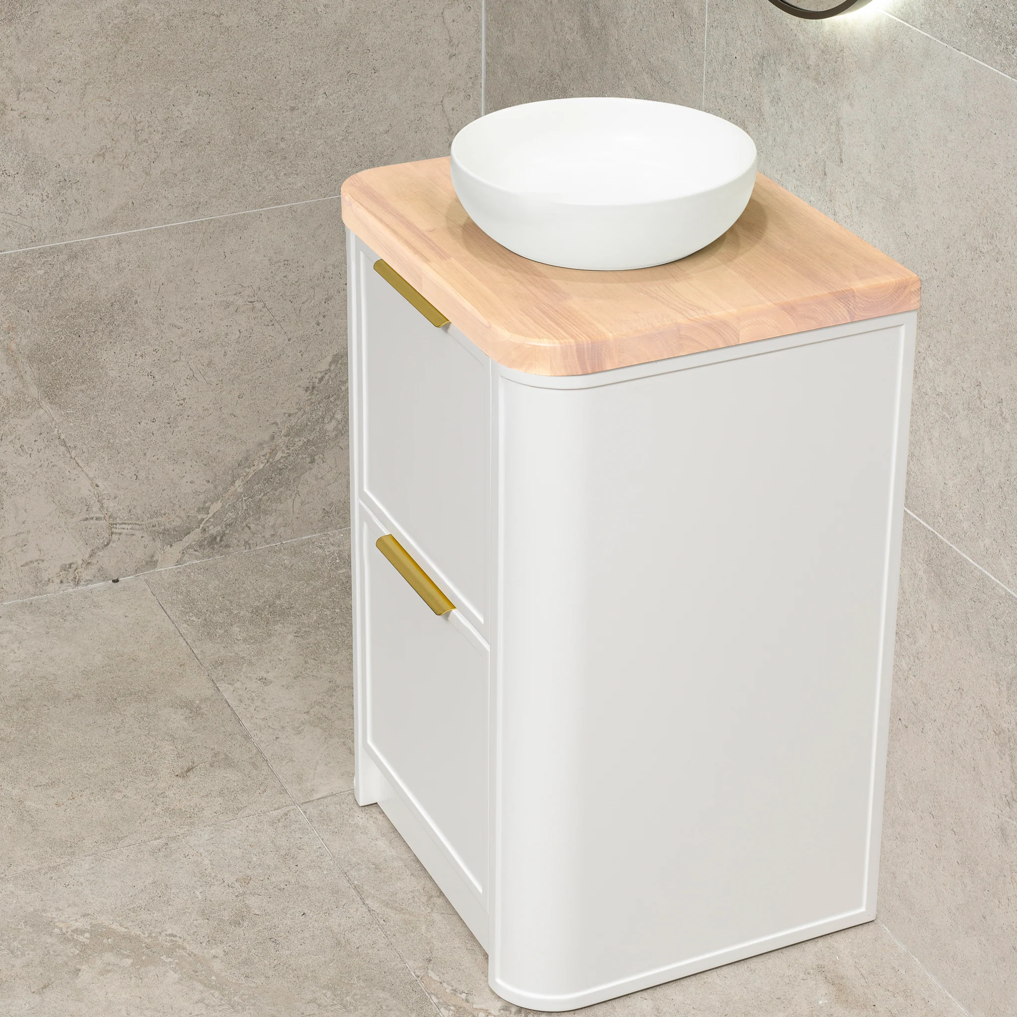 Tura Shaker 600mm Curved Floorstanding Vanity Cabinet, Matte White - Image 3