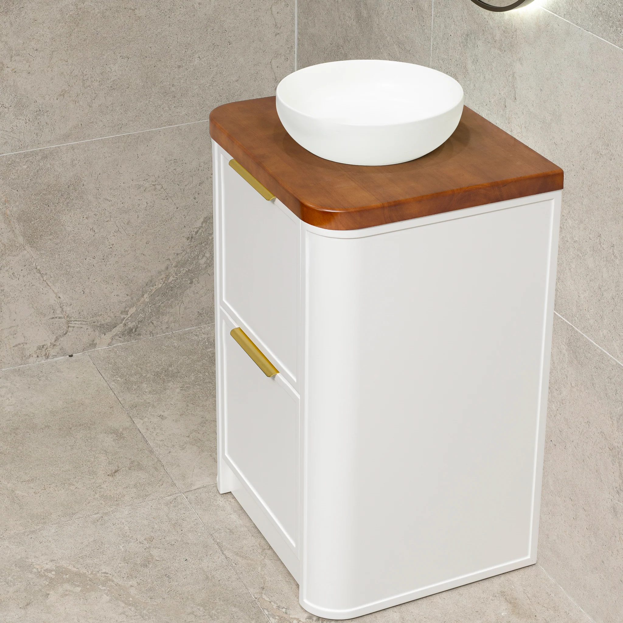 Tura Shaker 600mm Curved Floorstanding Vanity Cabinet, Matte White - Image 4