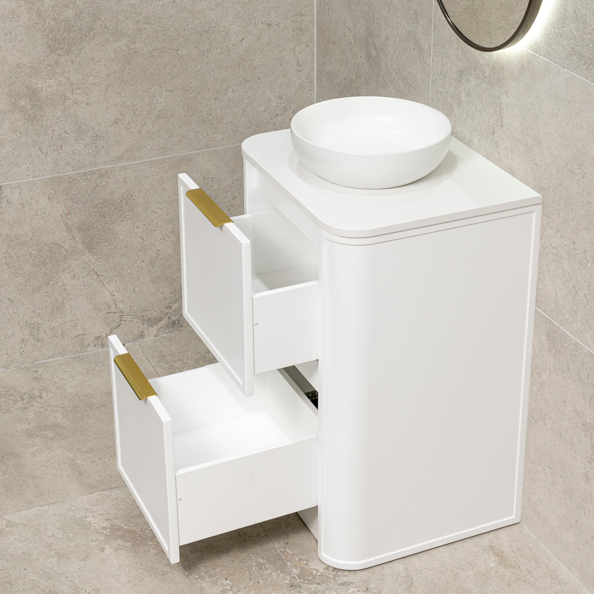 Tura Shaker 600mm Curved Floorstanding Vanity Cabinet, Matte White - Image 6