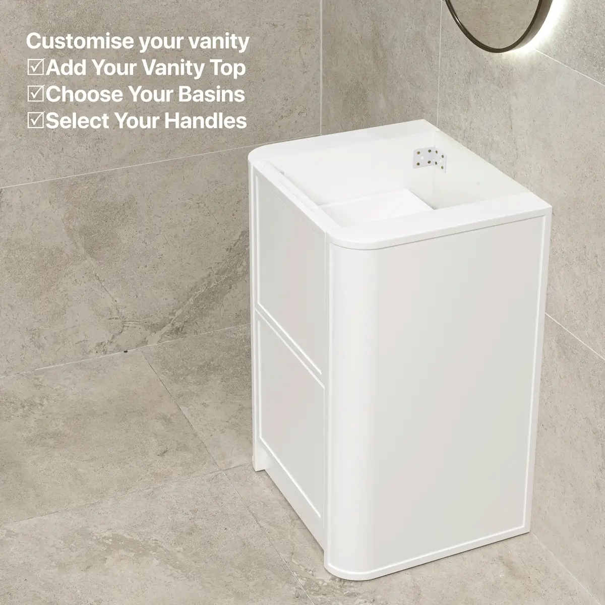 Tura Shaker 600mm Curved Floorstanding Vanity Cabinet, Matte White - Image 7