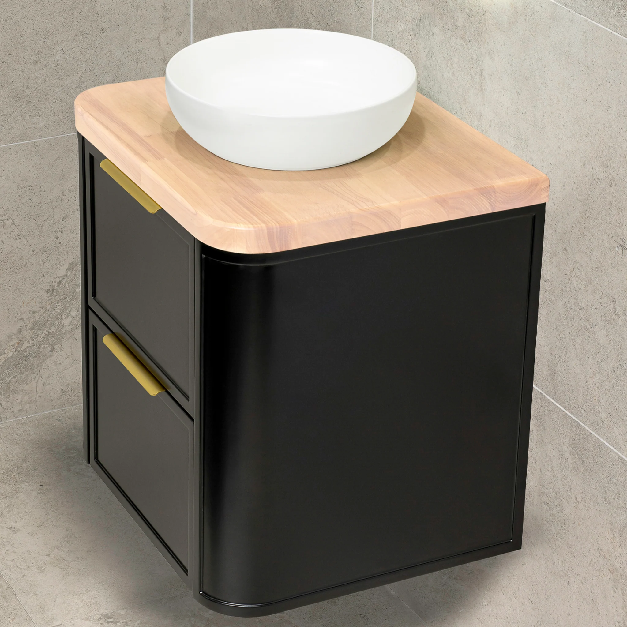 Tura Shaker 600mm Curved Wall Hung Vanity Cabinet, Matte Black - Image 3