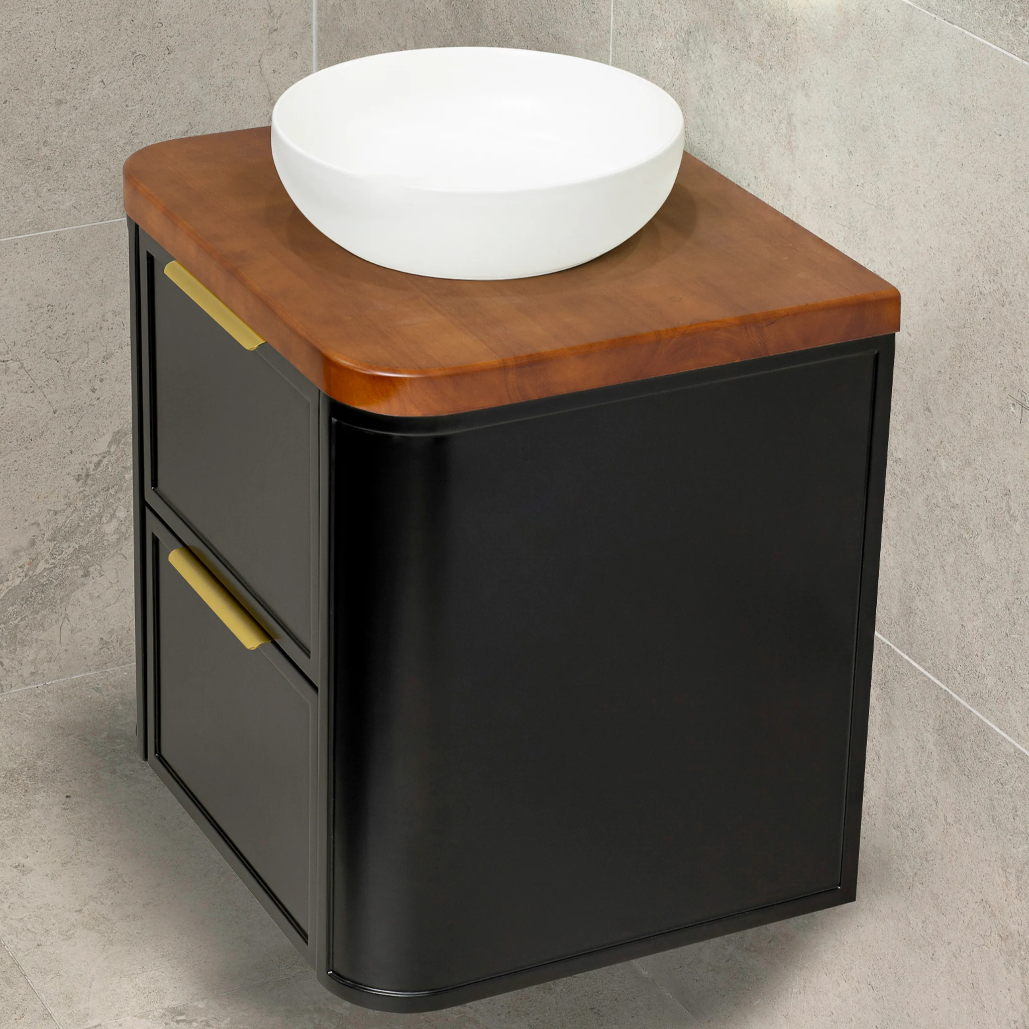 Tura Shaker 600mm Curved Wall Hung Vanity Cabinet, Matte Black - Image 4