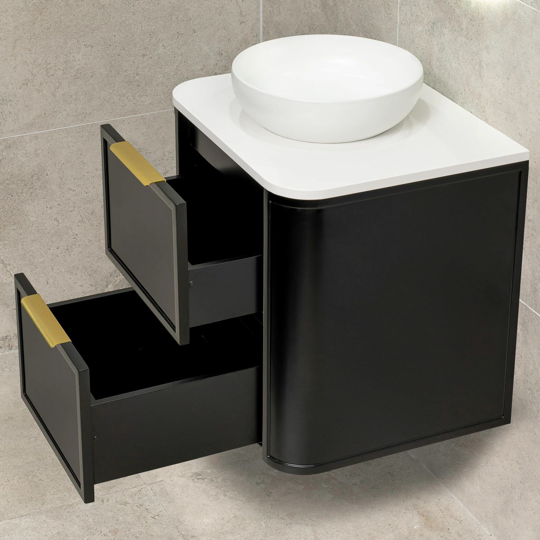 Tura Shaker 600mm Curved Wall Hung Vanity Cabinet, Matte Black - Image 6