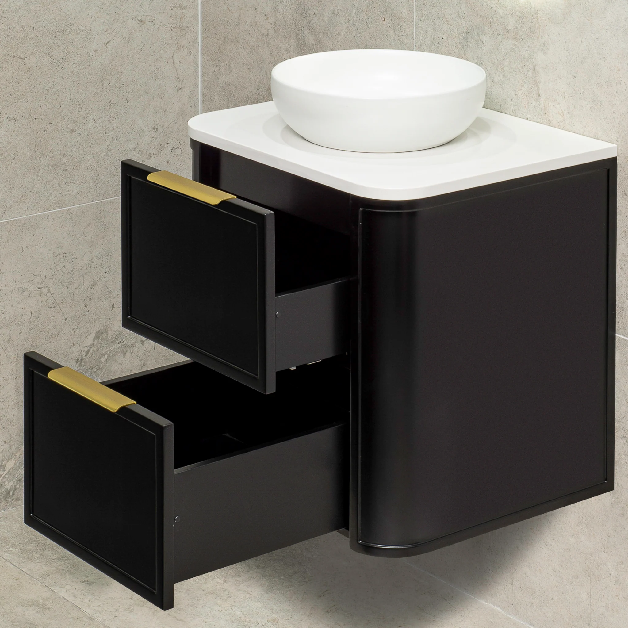 Tura Shaker 600mm Curved Wall Hung Vanity Cabinet, Matte Black - Image 8