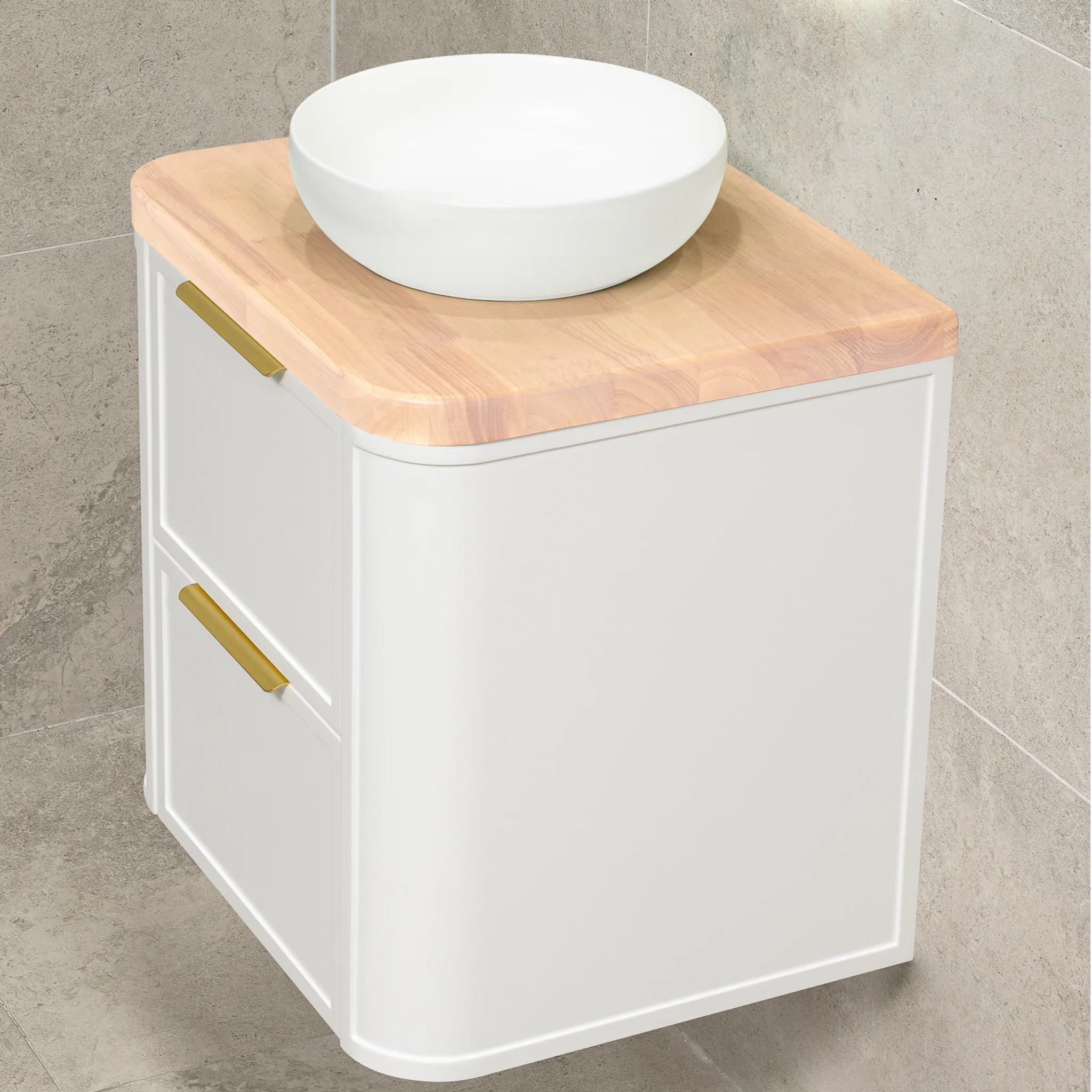Tura Shaker 600mm Curved Wall Hung Vanity Cabinet, Matte White - Image 3