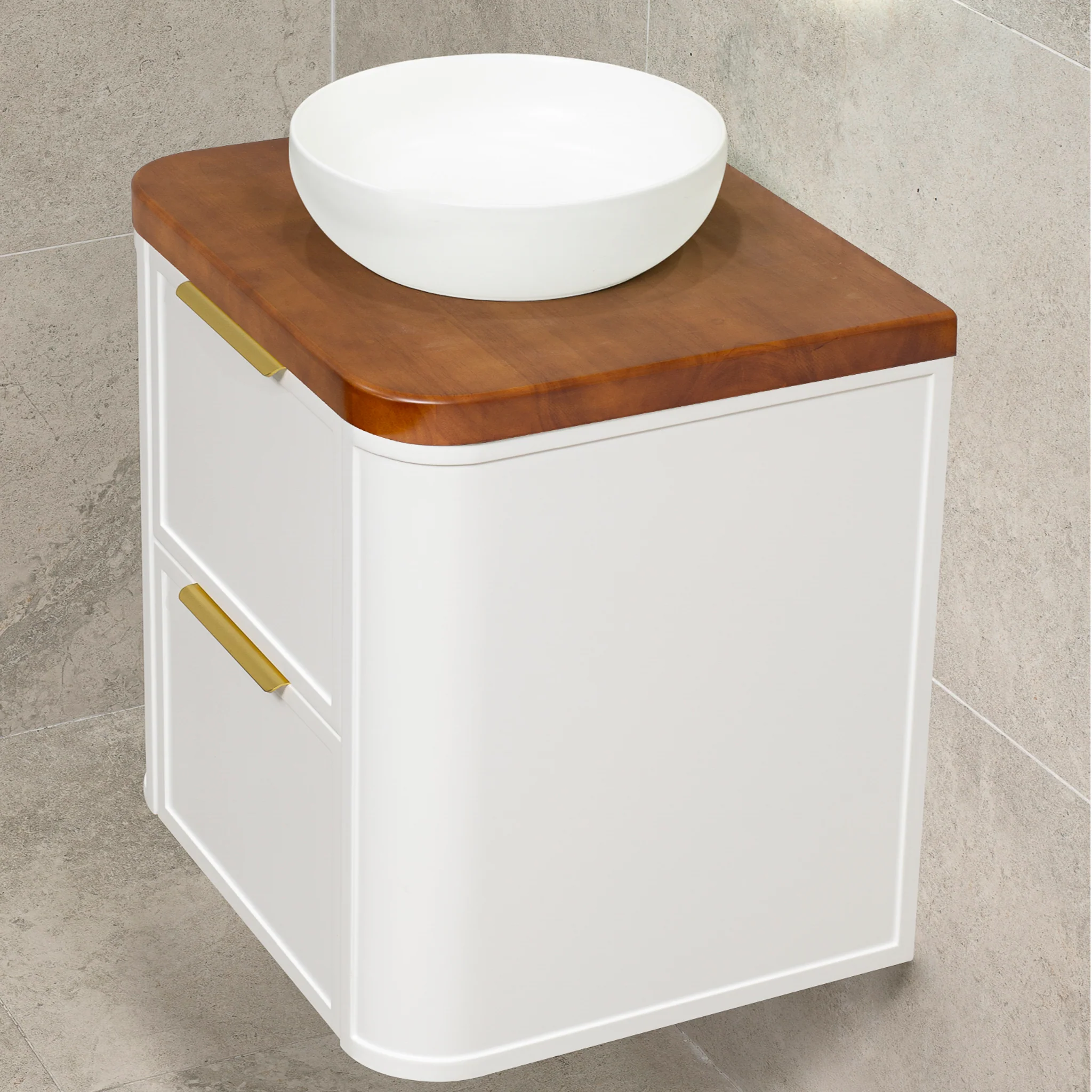 Tura Shaker 600mm Curved Wall Hung Vanity Cabinet, Matte White - Image 4