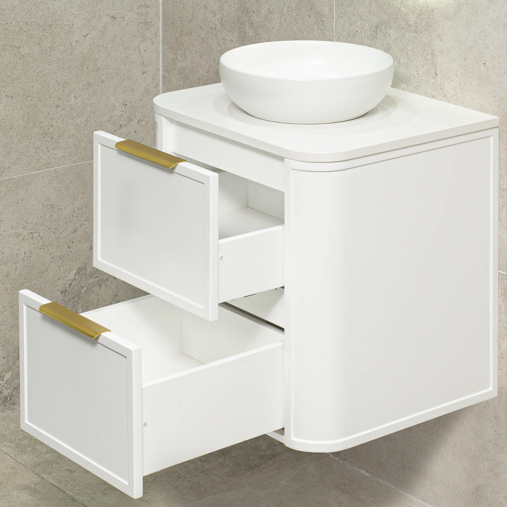 Tura Shaker 600mm Curved Wall Hung Vanity Cabinet, Matte White - Image 6