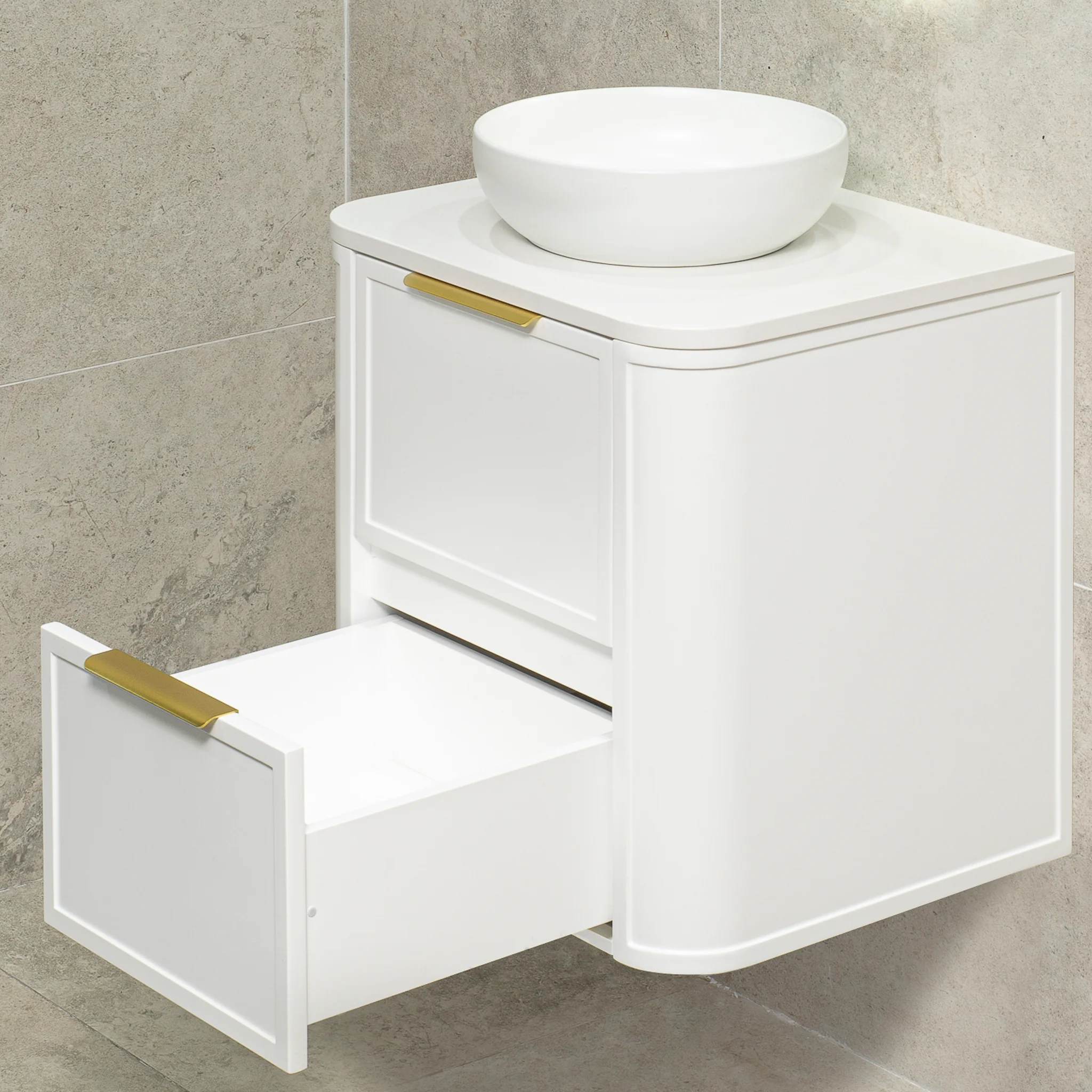 Tura Shaker 600mm Curved Wall Hung Vanity Cabinet, Matte White - Image 8