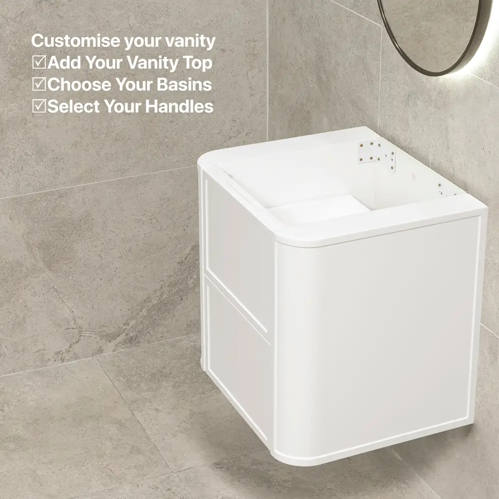 Tura Shaker 600mm Curved Wall Hung Vanity Cabinet, Matte White - Image 9