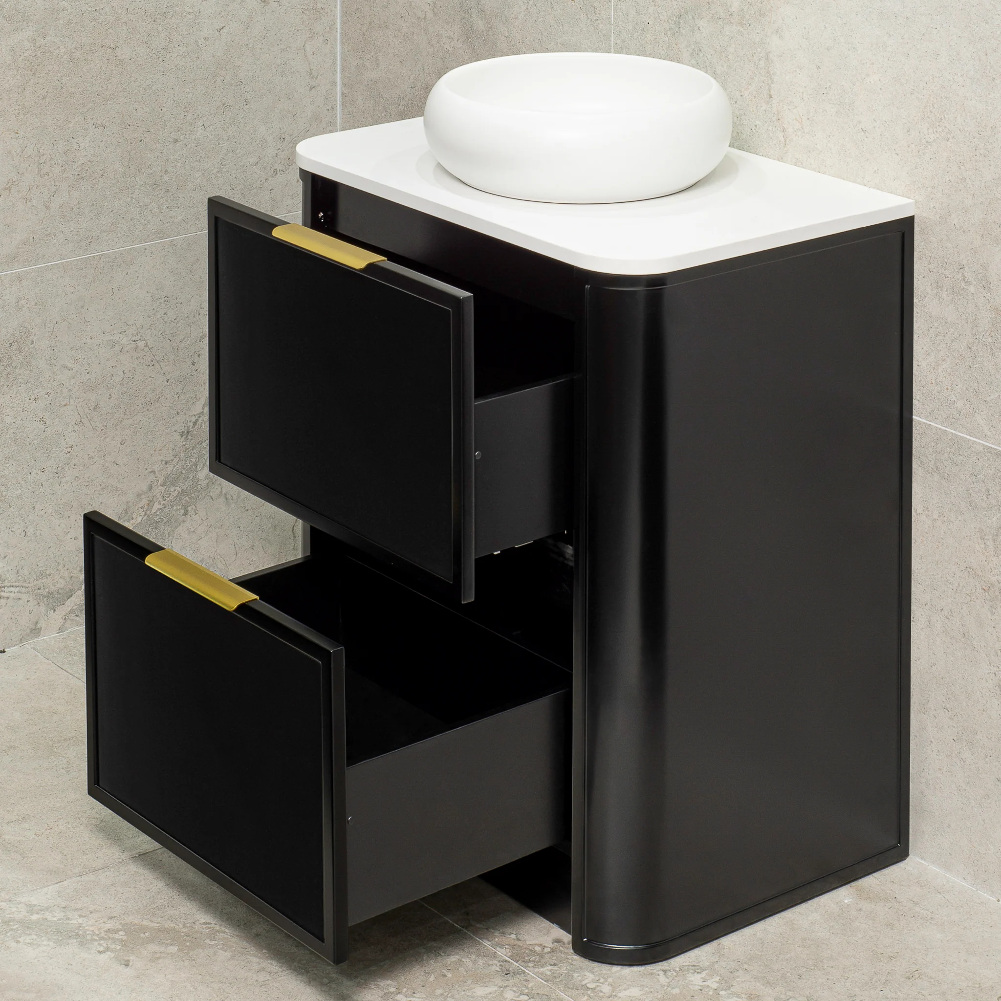 Tura Shaker 750mm Curved Floorstanding Vanity Cabinet, Matte Black - Image 3