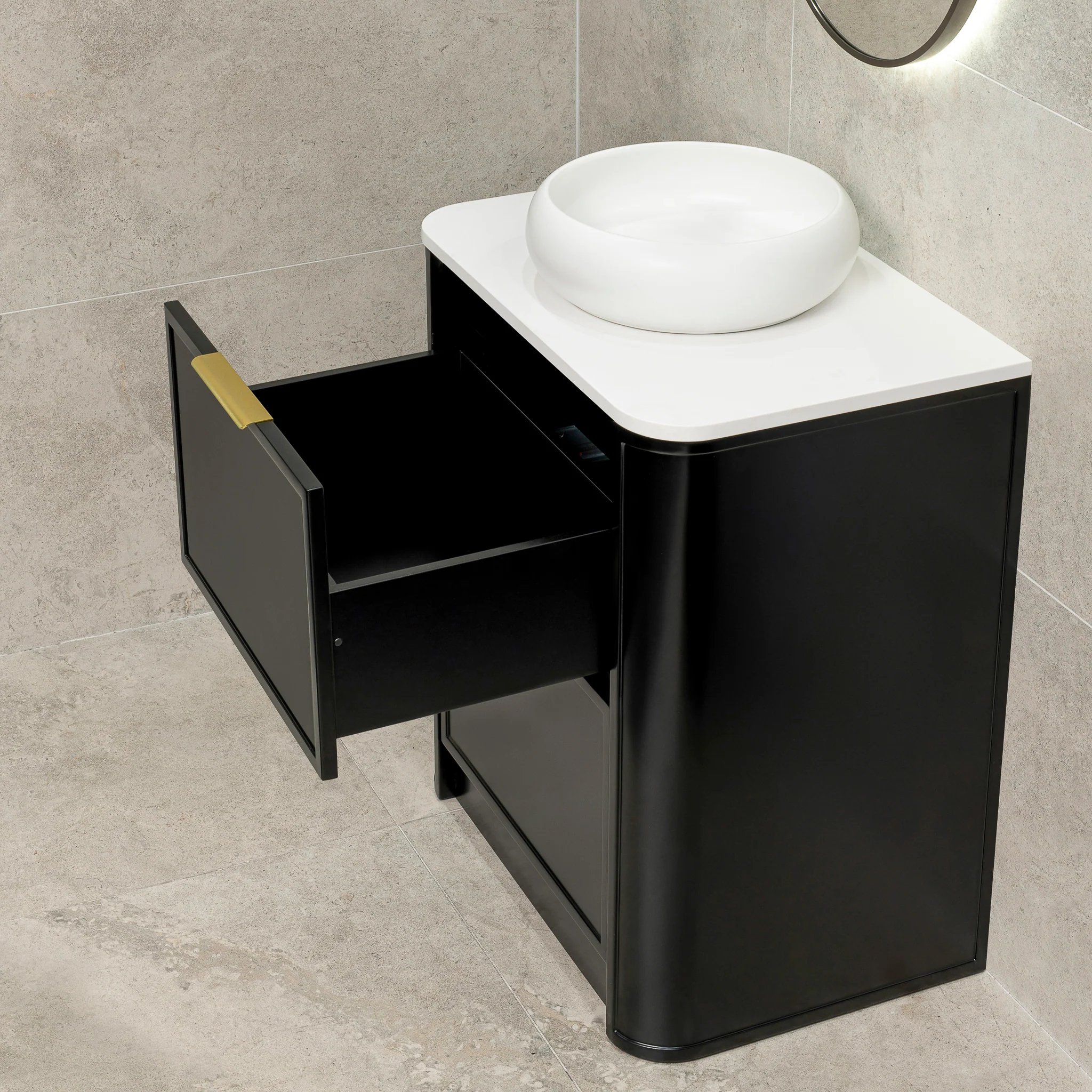 Tura Shaker 750mm Curved Floorstanding Vanity Cabinet, Matte Black - Image 5