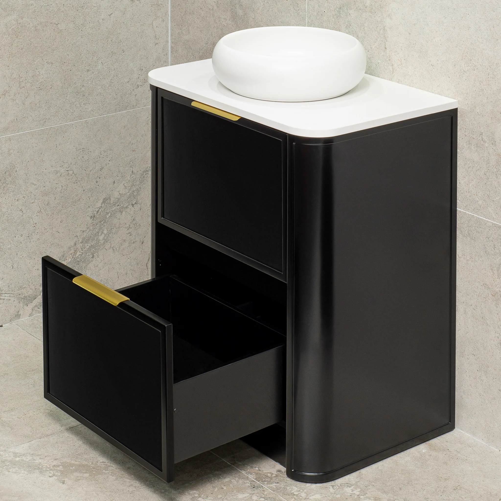 Tura Shaker 750mm Curved Floorstanding Vanity Cabinet, Matte Black - Image 6
