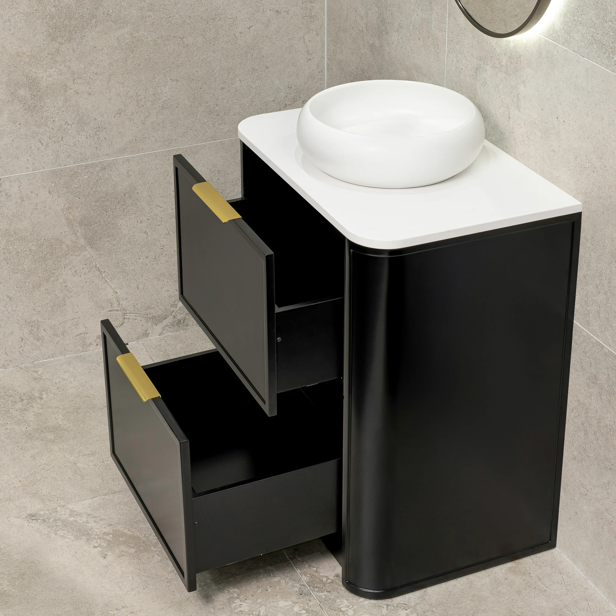 Tura Shaker 750mm Curved Floorstanding Vanity Cabinet, Matte Black - Image 8