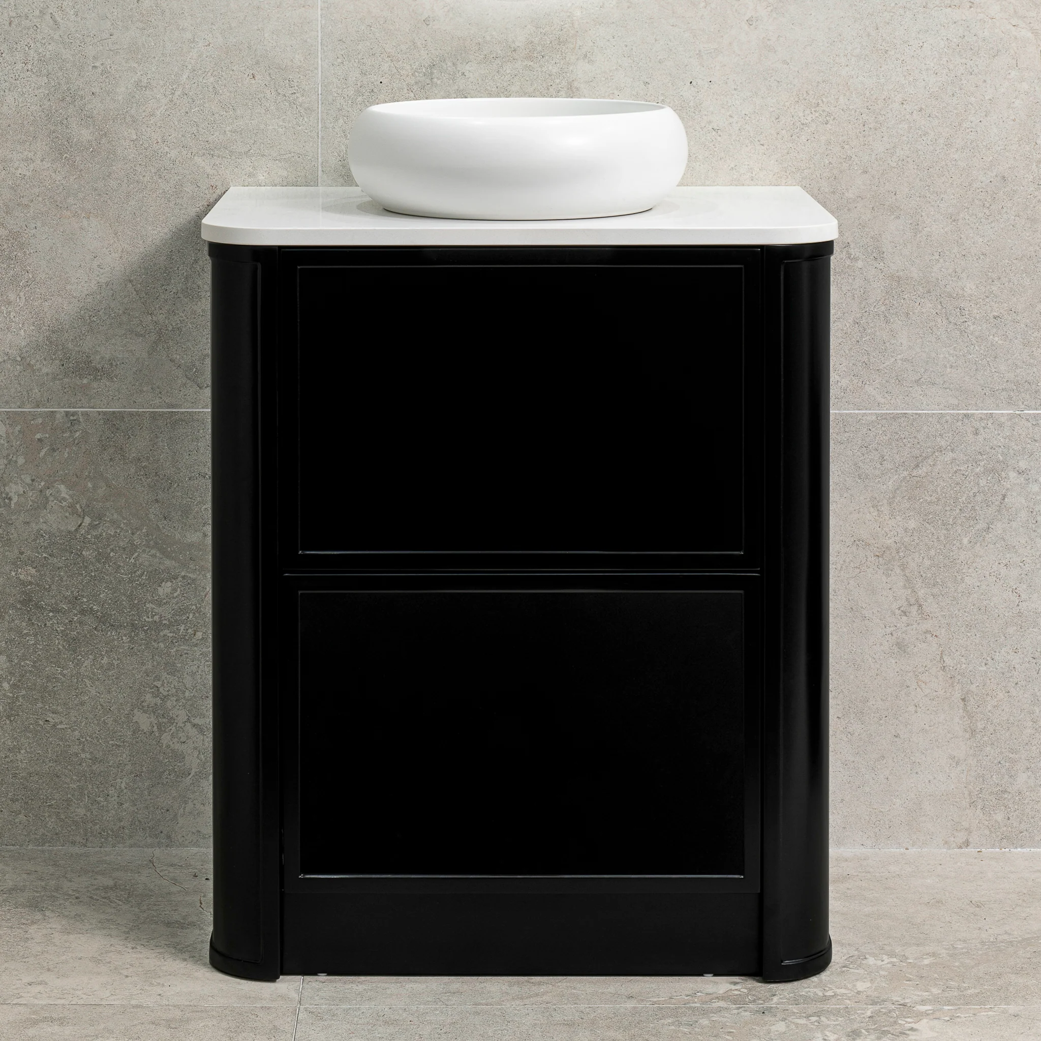Tura Shaker 750mm Curved Floorstanding Vanity Cabinet, Matte Black - Image 9