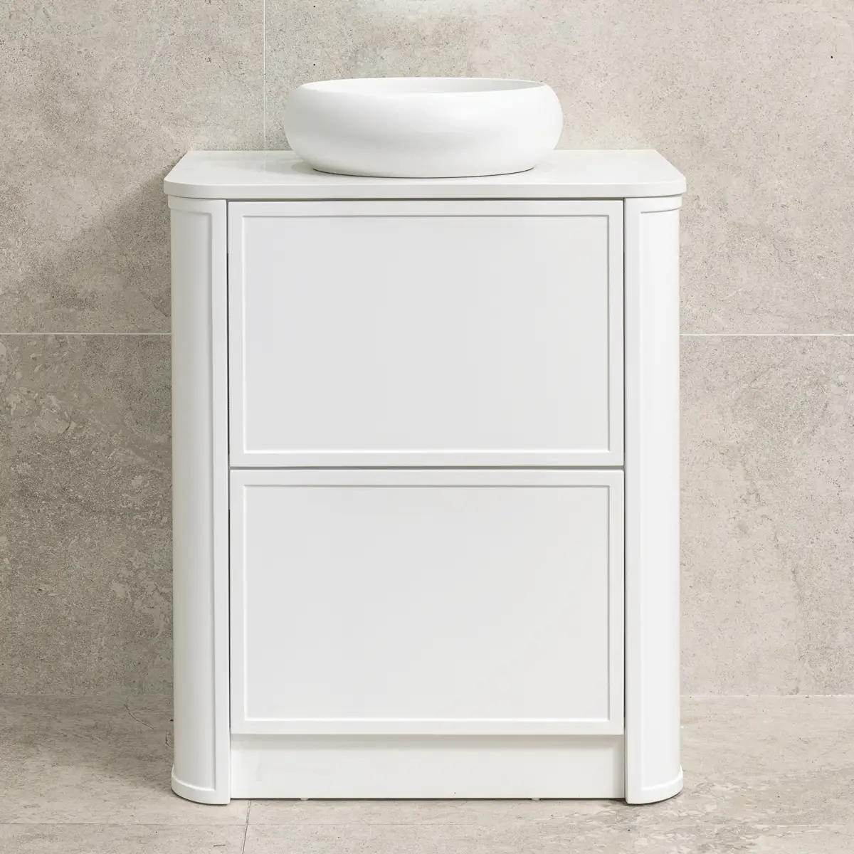 Tura Shaker 750mm Curved Floorstanding Vanity Cabinet, Matte White - Image 2