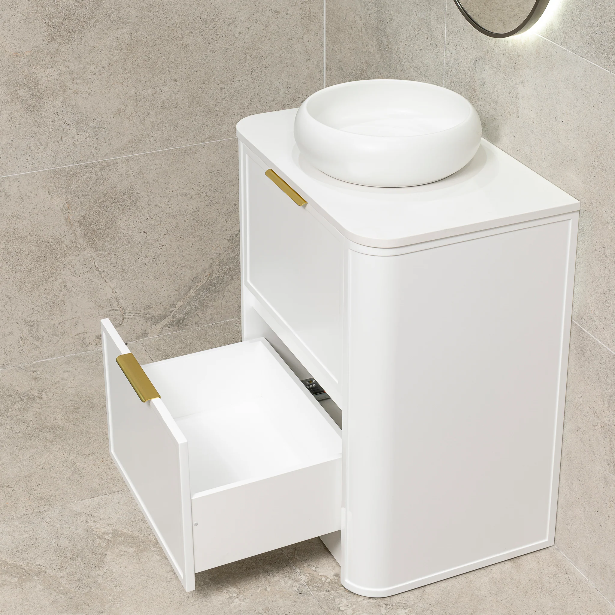 Tura Shaker 750mm Curved Floorstanding Vanity Cabinet, Matte White - Image 3