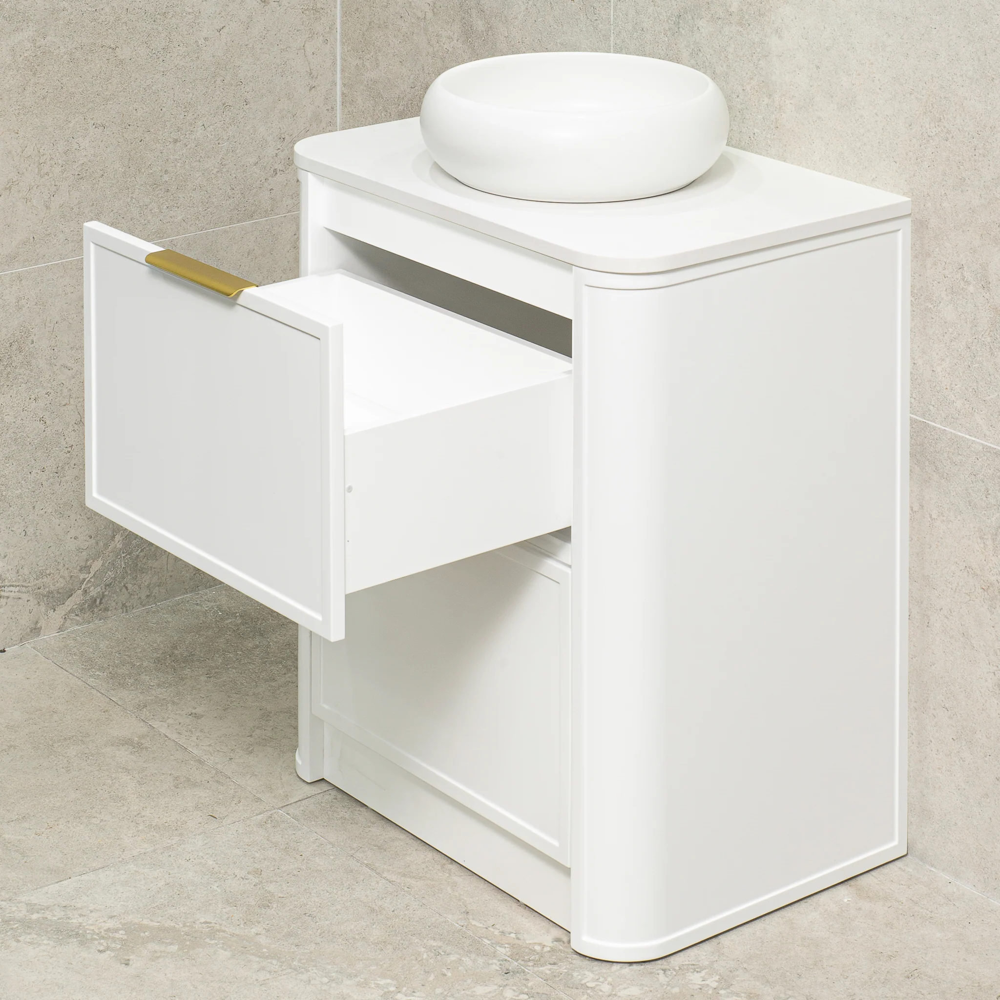 Tura Shaker 750mm Curved Floorstanding Vanity Cabinet, Matte White - Image 4