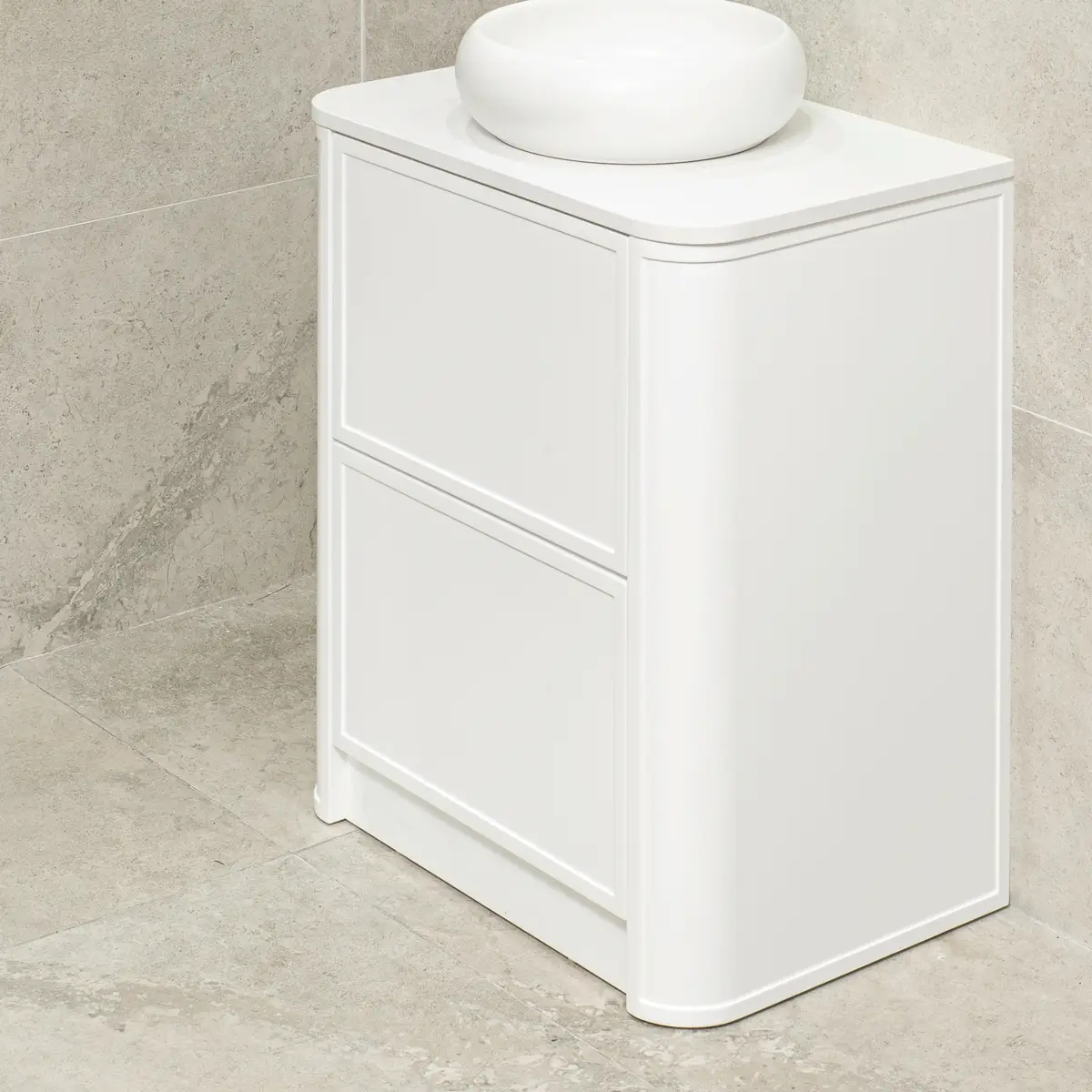 Tura Shaker 750mm Curved Floorstanding Vanity Cabinet, Matte White - Image 5