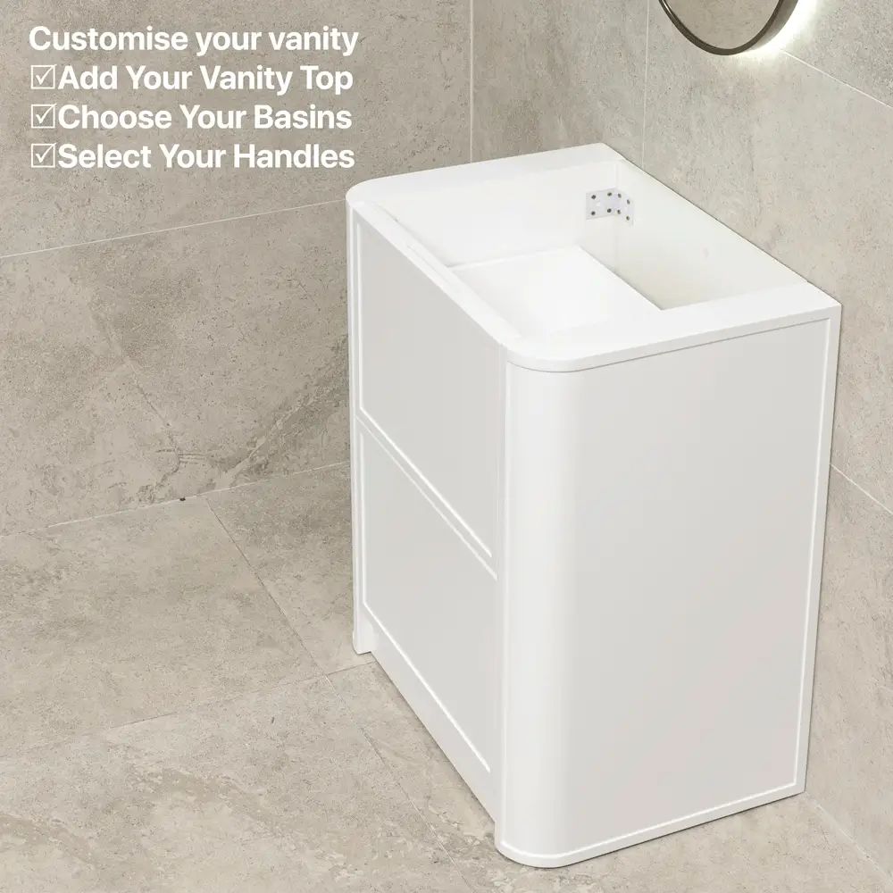 Tura Shaker 750mm Curved Floorstanding Vanity Cabinet, Matte White - Image 7