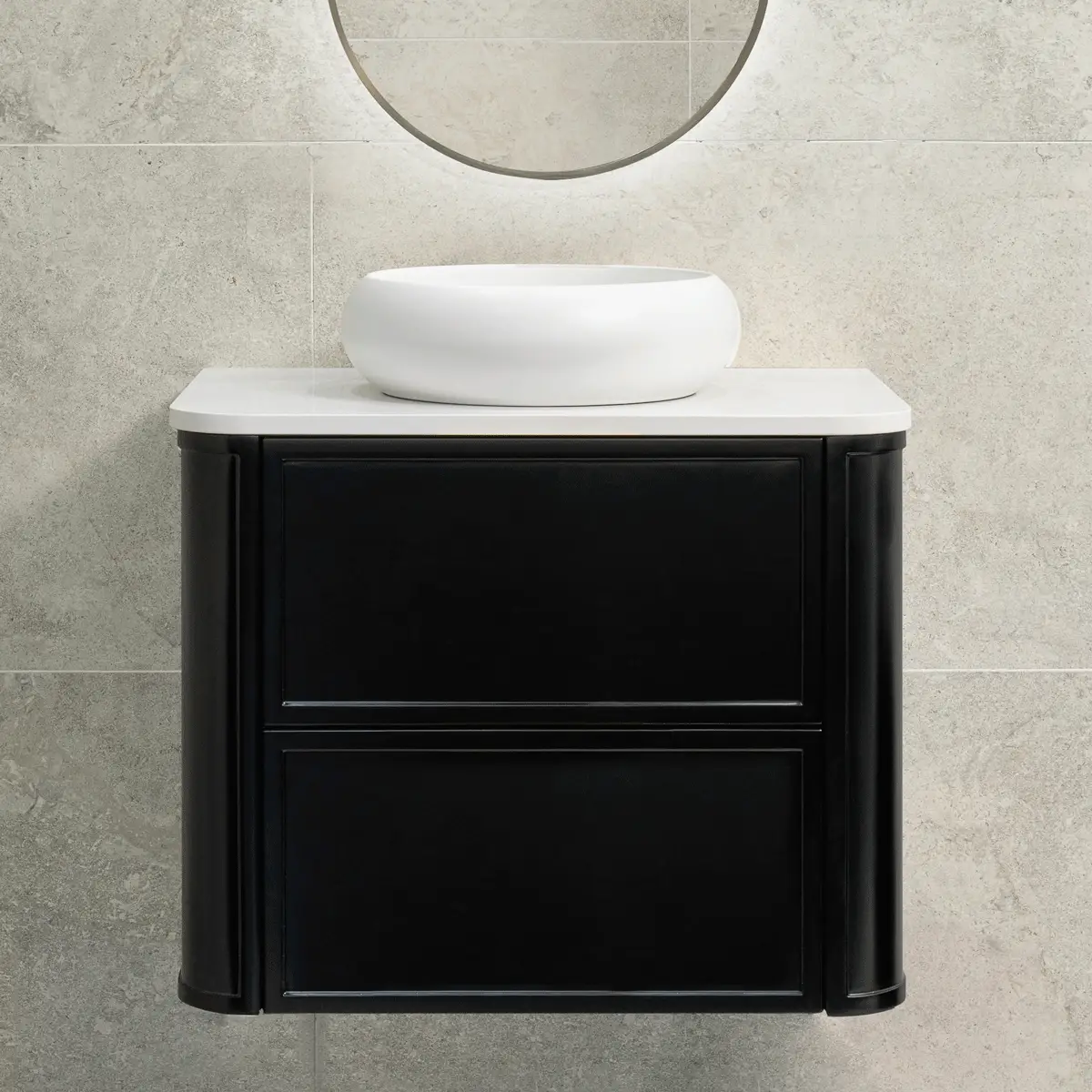 Tura Shaker 750mm Curved Wall Hung Vanity Cabinet, Matte Black - Image 2