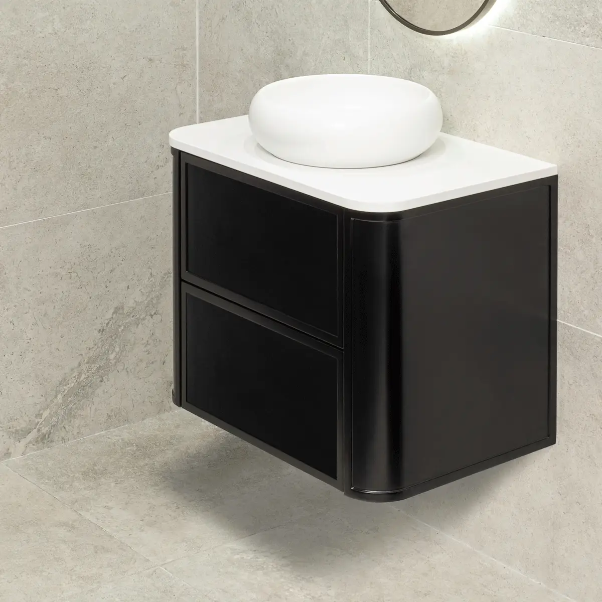 Tura Shaker 750mm Curved Wall Hung Vanity Cabinet, Matte Black - Image 4