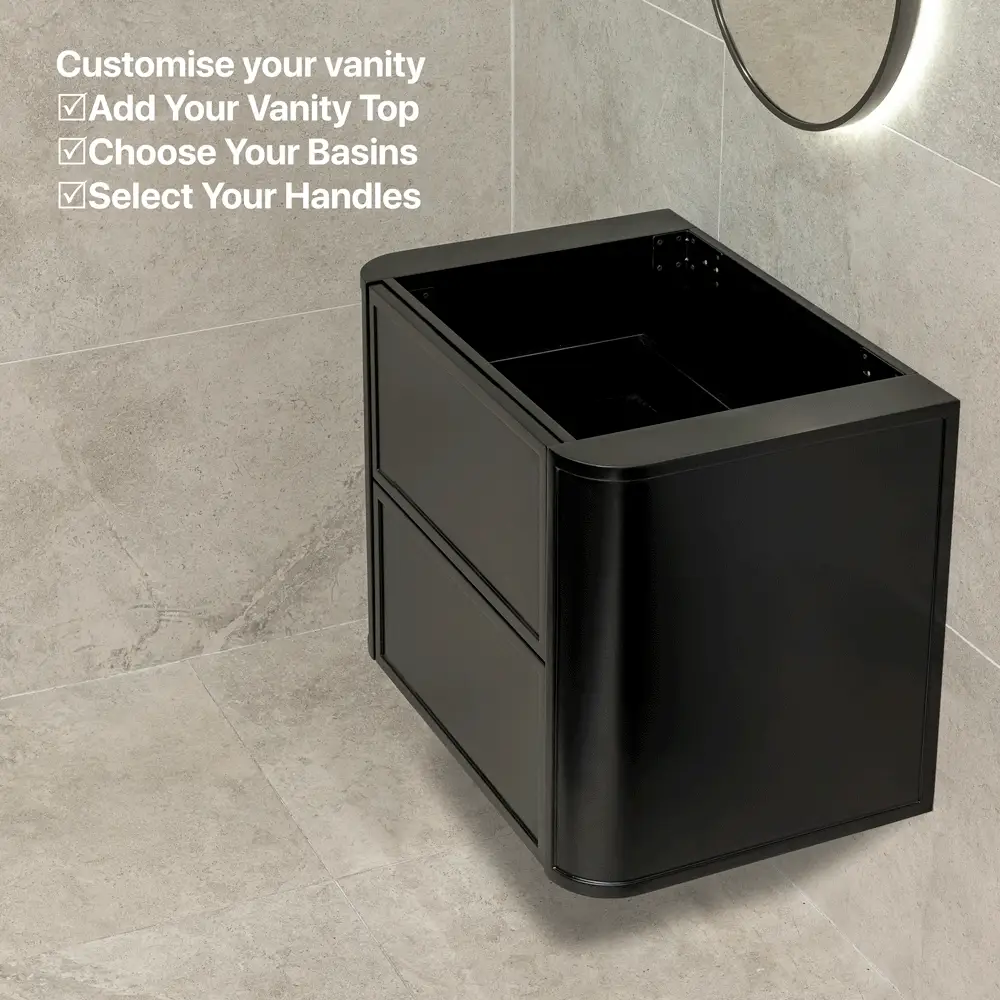 Tura Shaker 750mm Curved Wall Hung Vanity Cabinet, Matte Black - Image 6