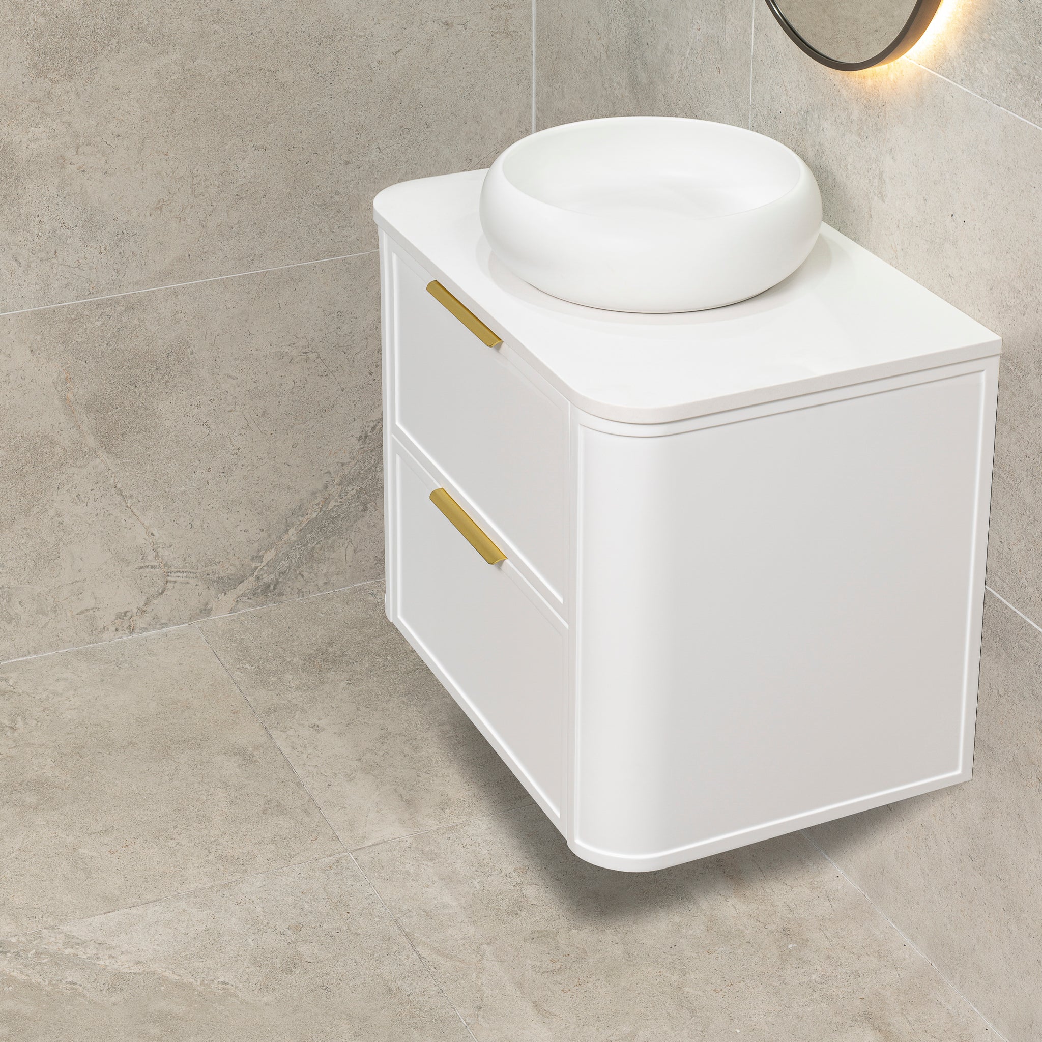 Tura Shaker 750mm Curved Wall Hung Vanity Cabinet, Matte White - Image 5