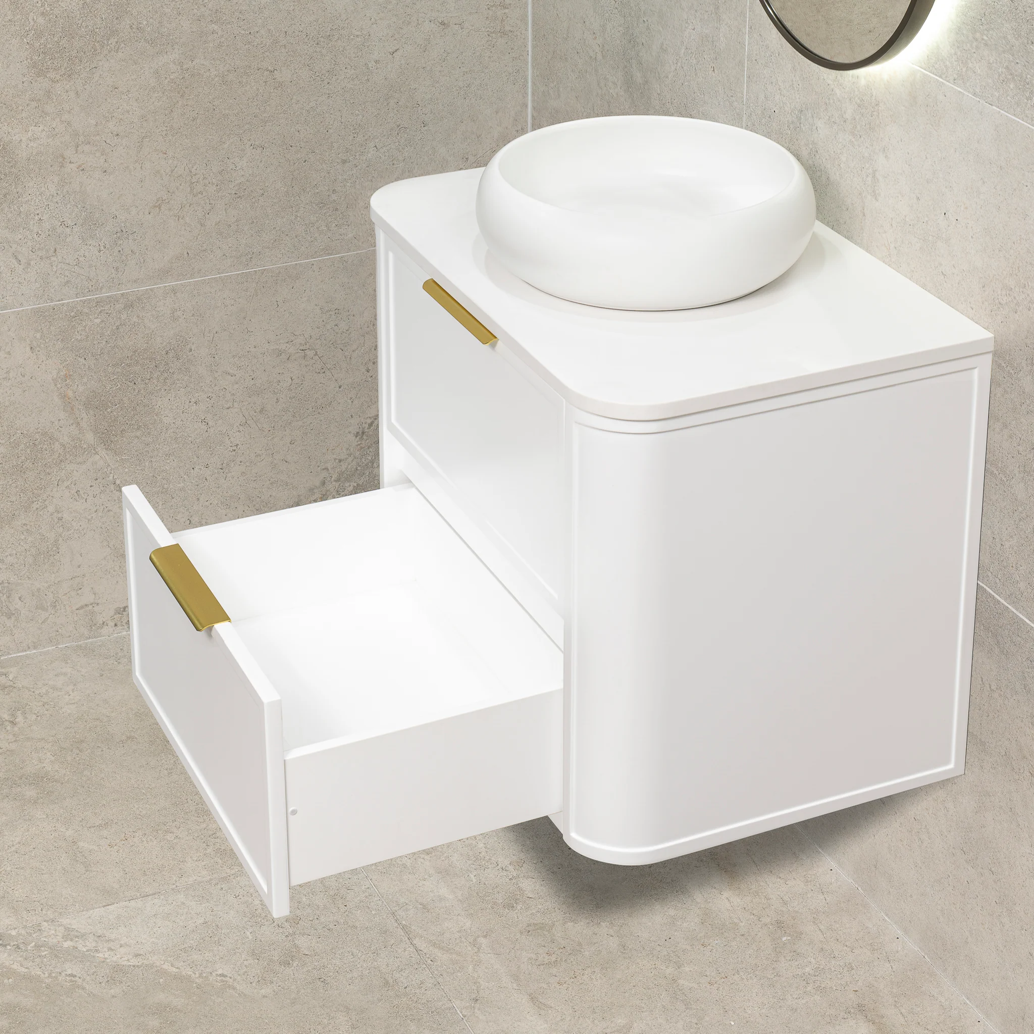 Tura Shaker 750mm Curved Wall Hung Vanity Cabinet, Matte White - Image 6