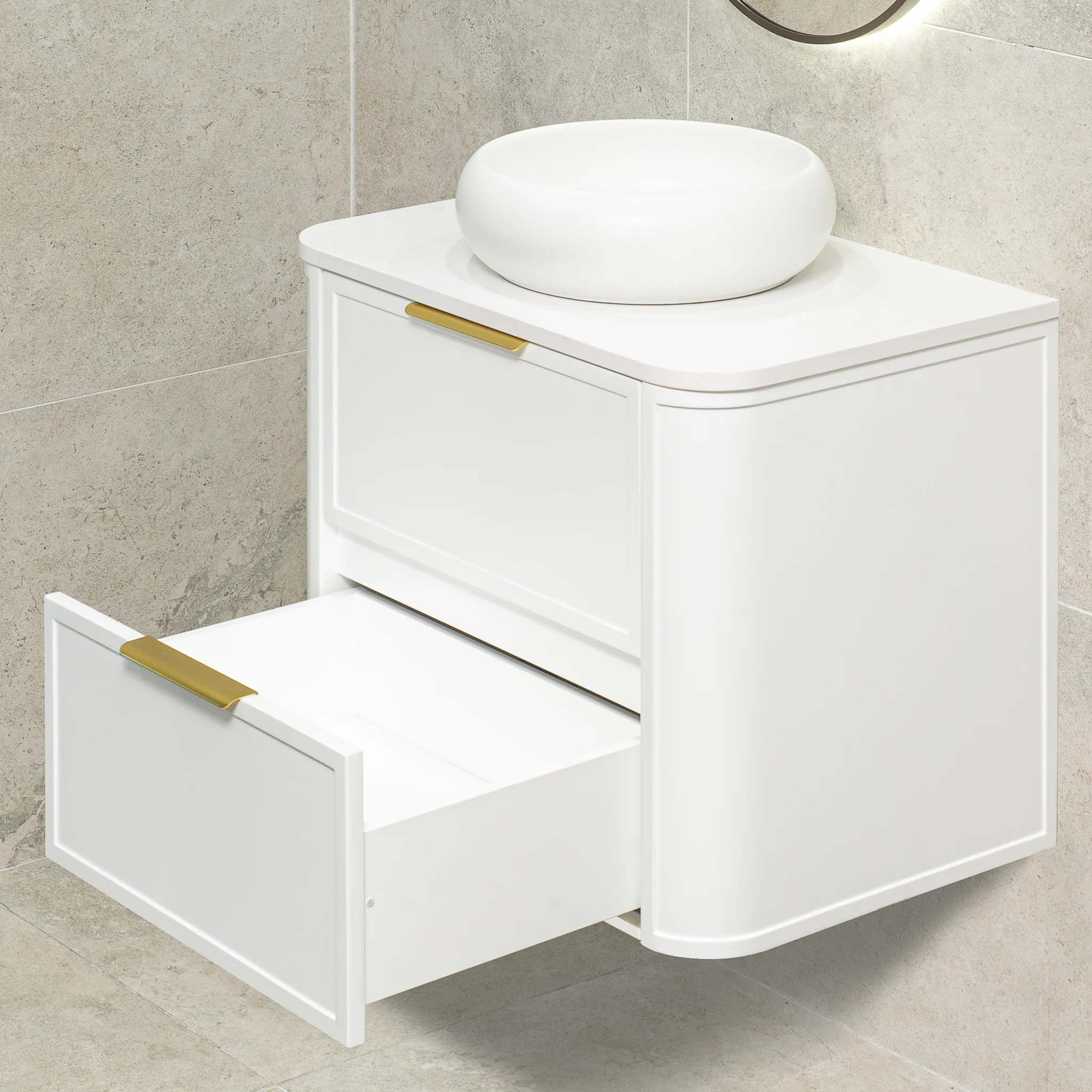 Tura Shaker 750mm Curved Wall Hung Vanity Cabinet, Matte White - Image 7