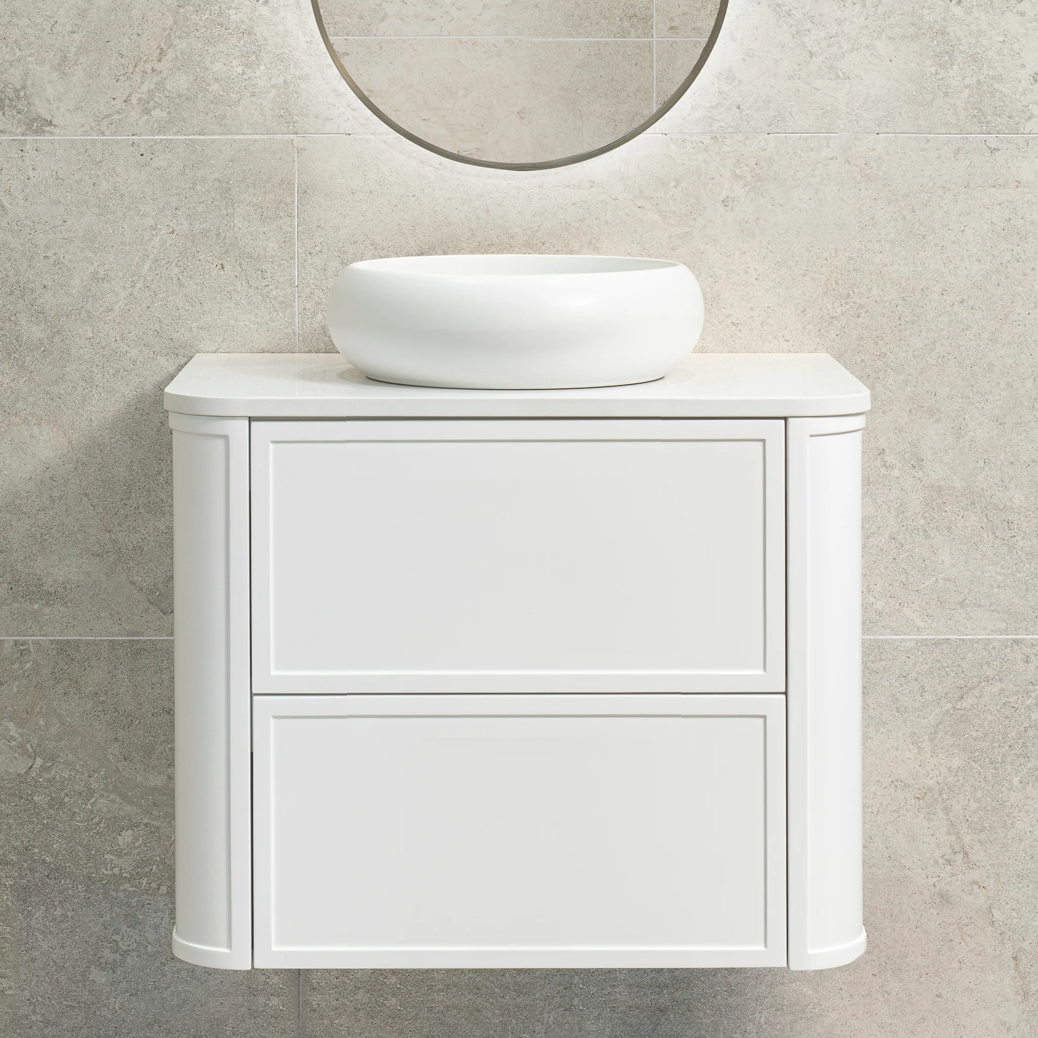 Tura Shaker 750mm Curved Wall Hung Vanity Cabinet, Matte White - Image 9