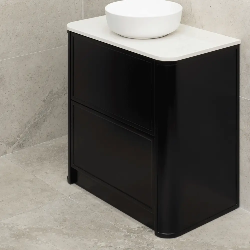 Tura Shaker 900mm Curved Floorstanding Vanity Cabinet, Matte Black - Image 2