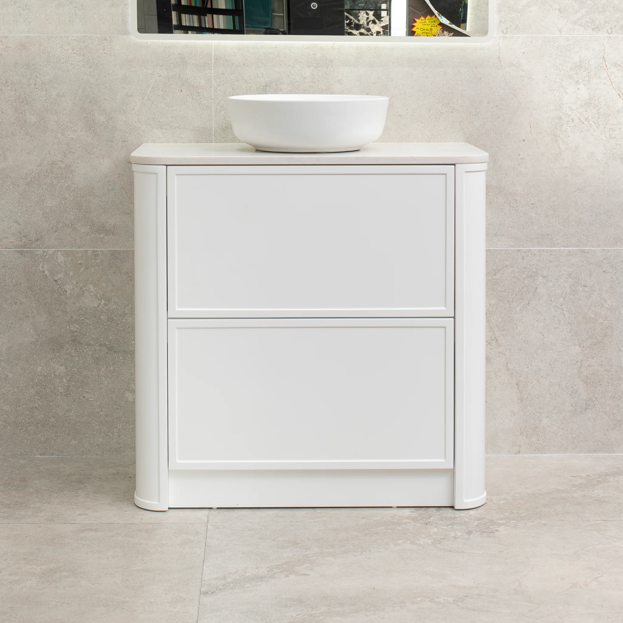 Tura Shaker 900mm Curved Floorstanding Vanity Cabinet, Matte White - Image 3
