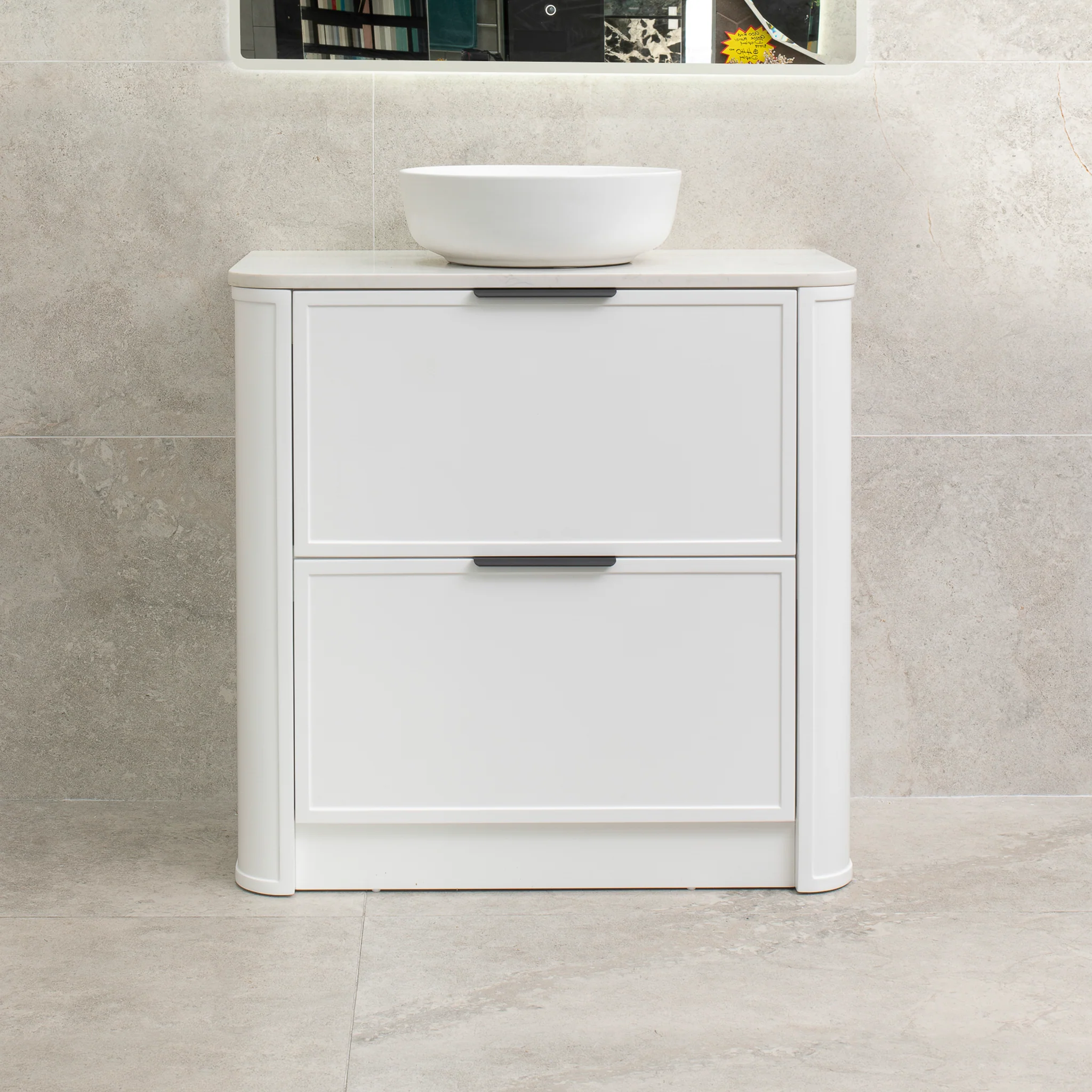 Tura Shaker 900mm Curved Floorstanding Vanity Cabinet, Matte White - Image 4