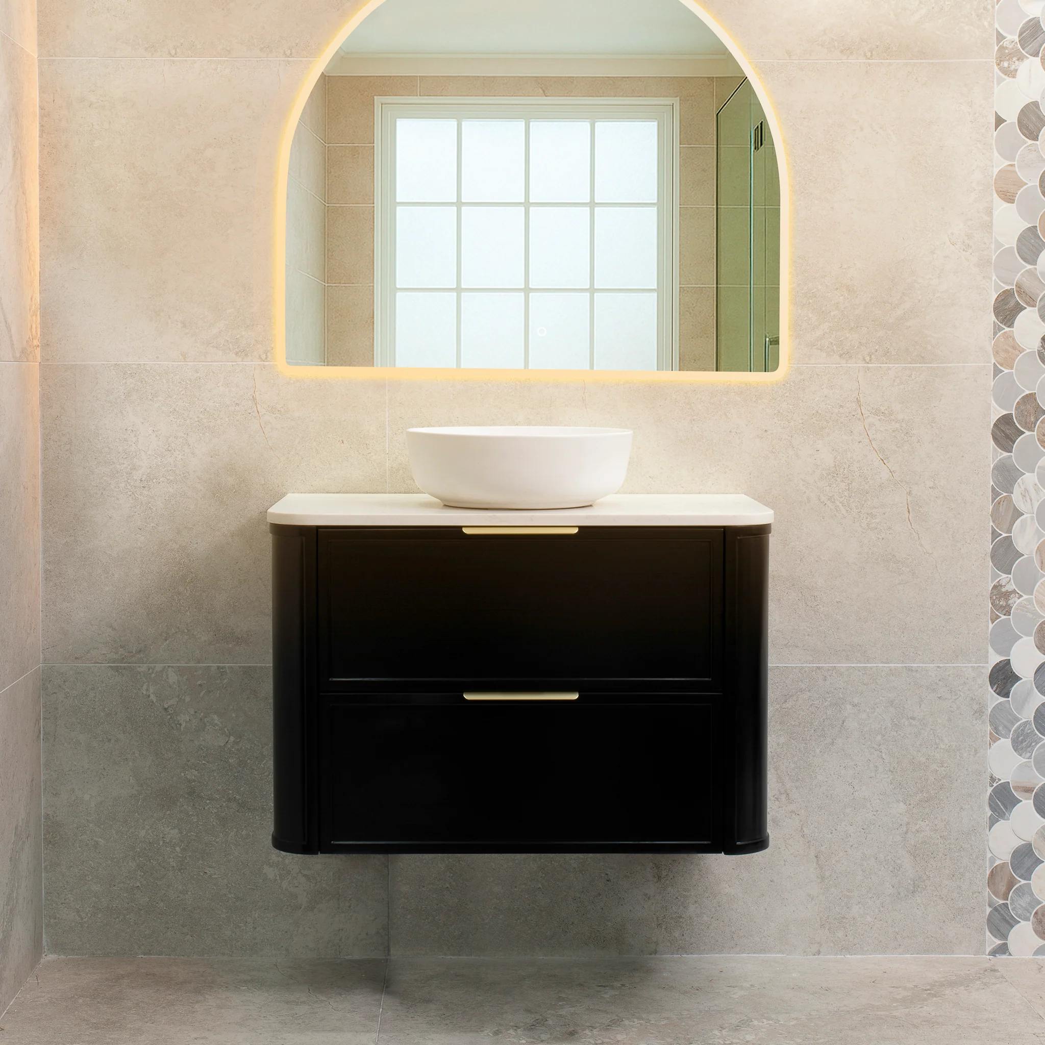 Tura Shaker 900mm Curved Wall Hung Vanity Cabinet, Matte Black - Image 2