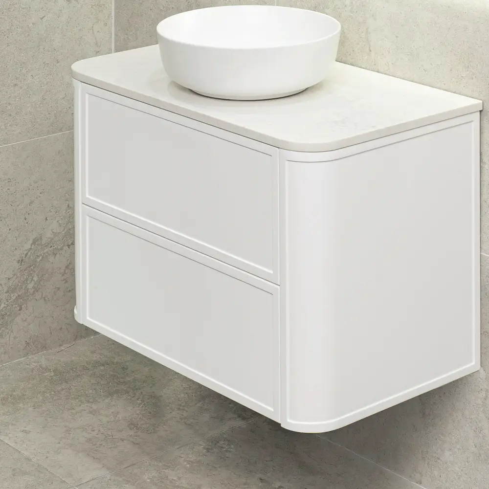Tura Shaker 900mm Curved Wall Hung Vanity Cabinet, Matte White - Image 3