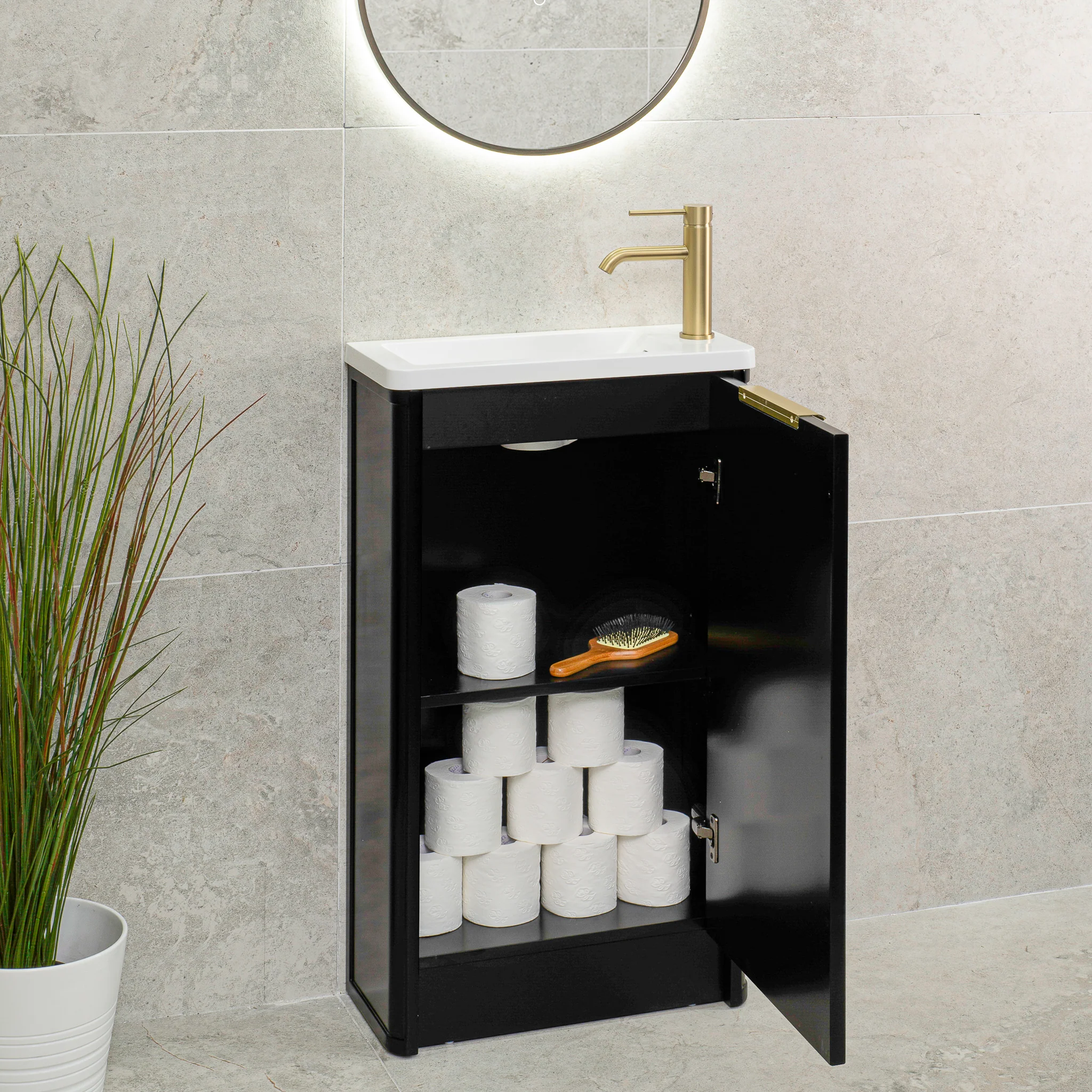 Tura Shaker Petite 500mm Curved Floorstanding Slim Vanity Cabinet, Matte Black - Image 5